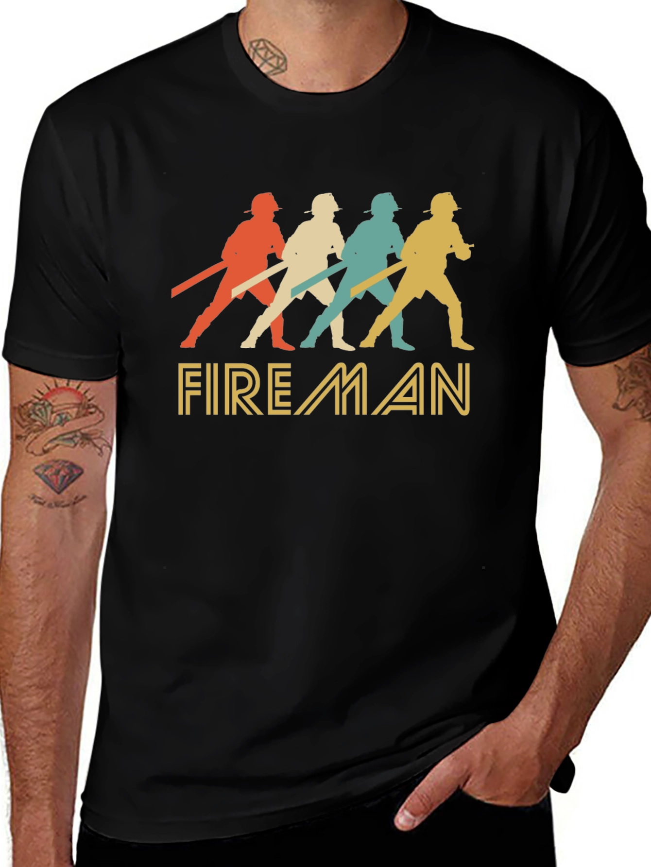 Variant 3 of Retro Fireman Graphic Tee - Vintage Style Firefighter Shirt