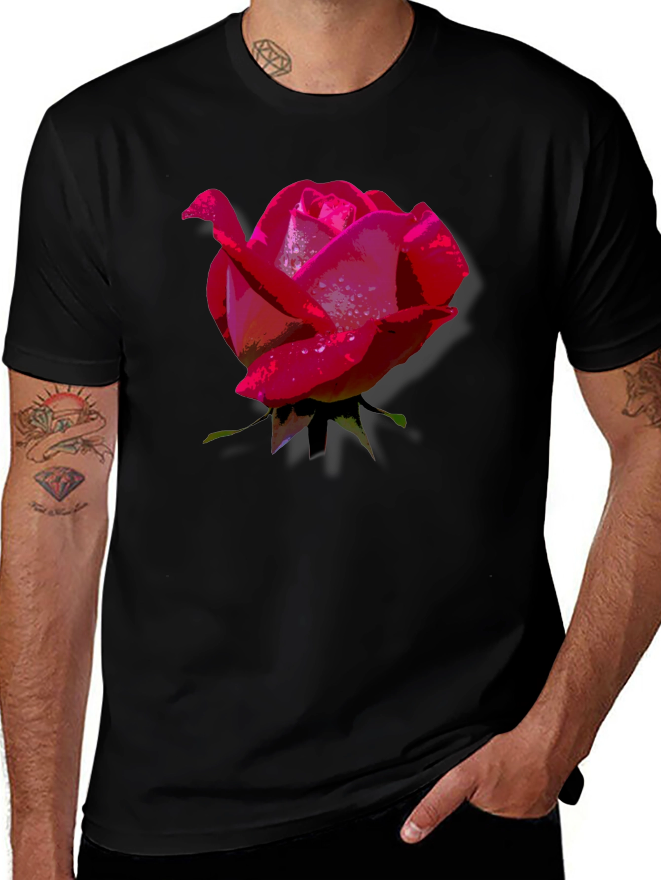 Variant 10 of Red Rose Graphic Print Black T-Shirt