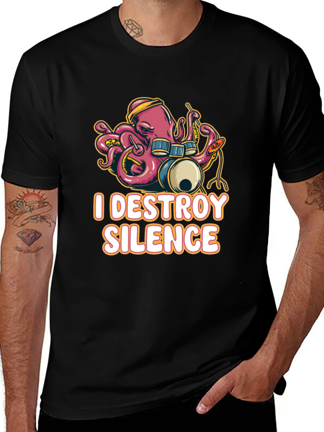 Variant 10 of Octopus Drummer T-Shirt - I Destroy Silence