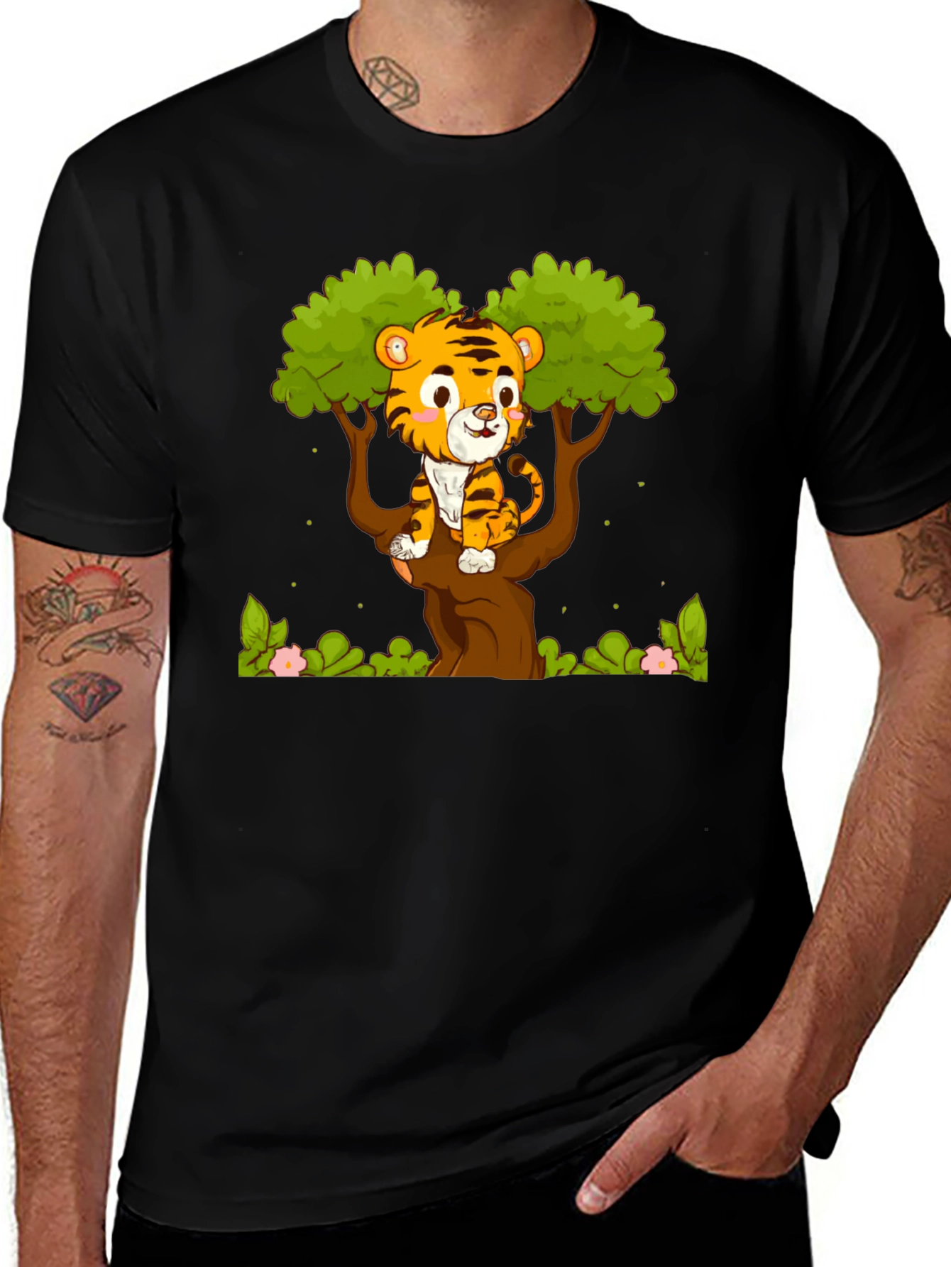 Variant 19 of Cute Tiger Cub in Tree Graphic T-Shirt