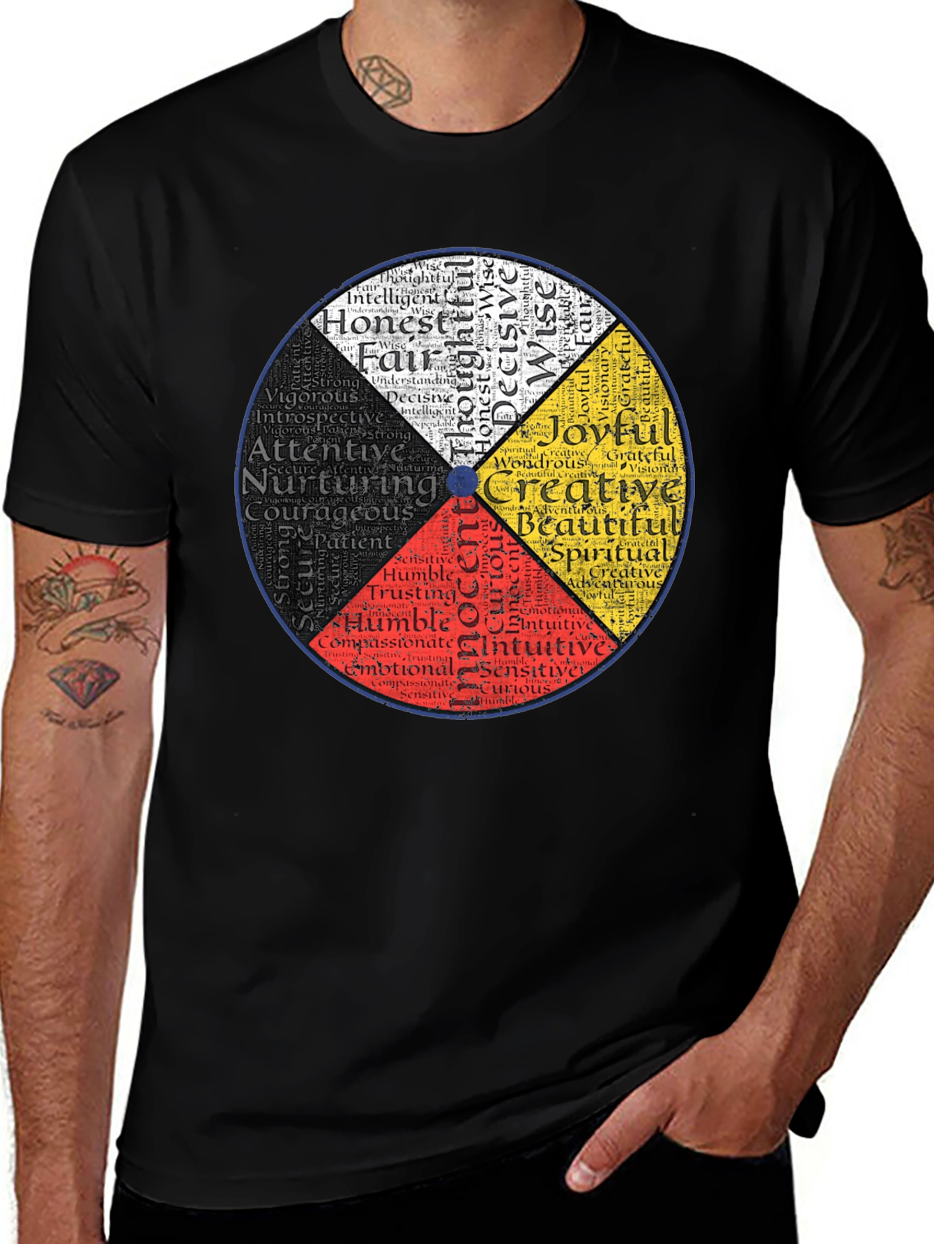Medicine Wheel Black T-Shirt: Indigenous Wisdom Design