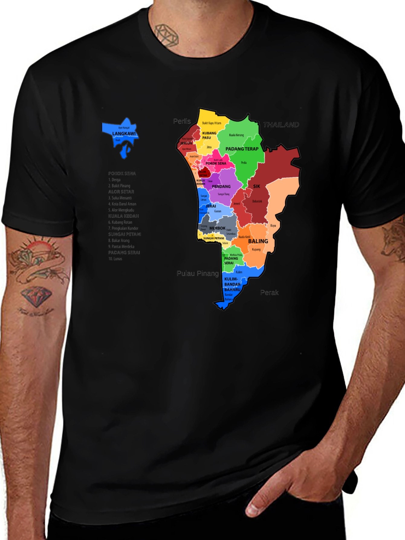 Malaysia Map T-Shirt - Kedah State Districts