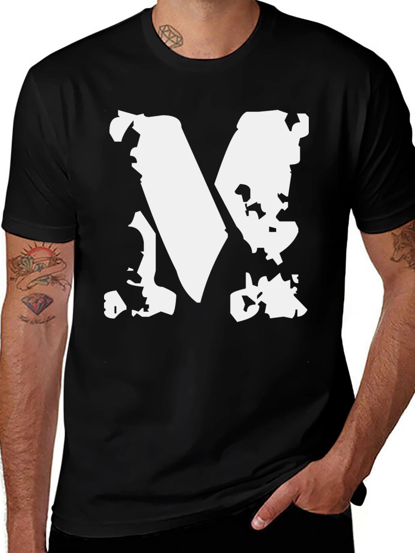 Bold Graphic Tee - Distressed White "M" on Black