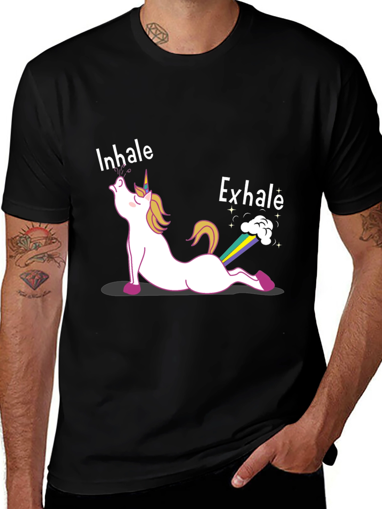 Variant 29 of Inhale Exhale Unicorn Yoga Black T-Shirt