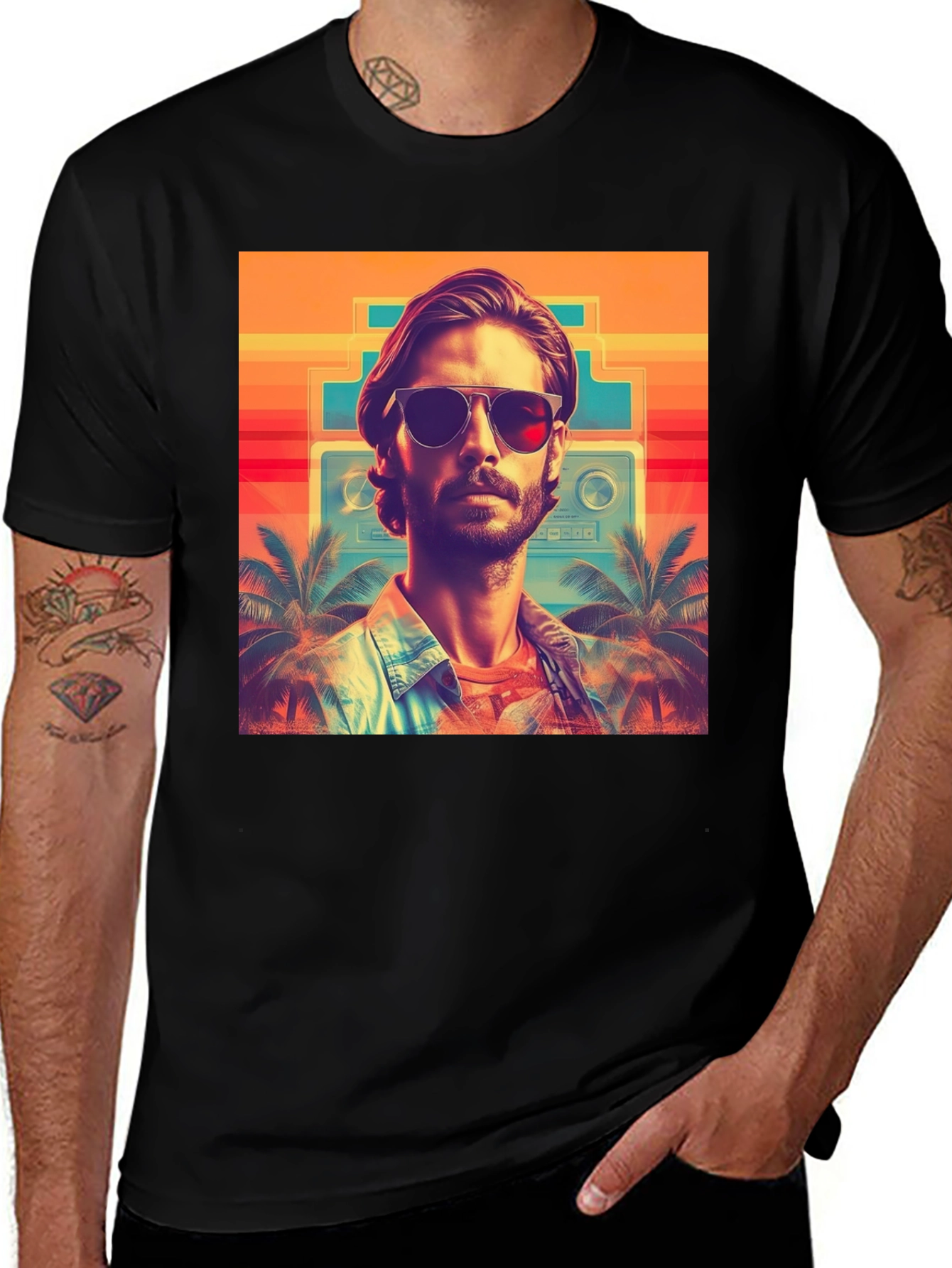 Variant 12 of Retro Vibes T-Shirt - Tropical Synthwave Design