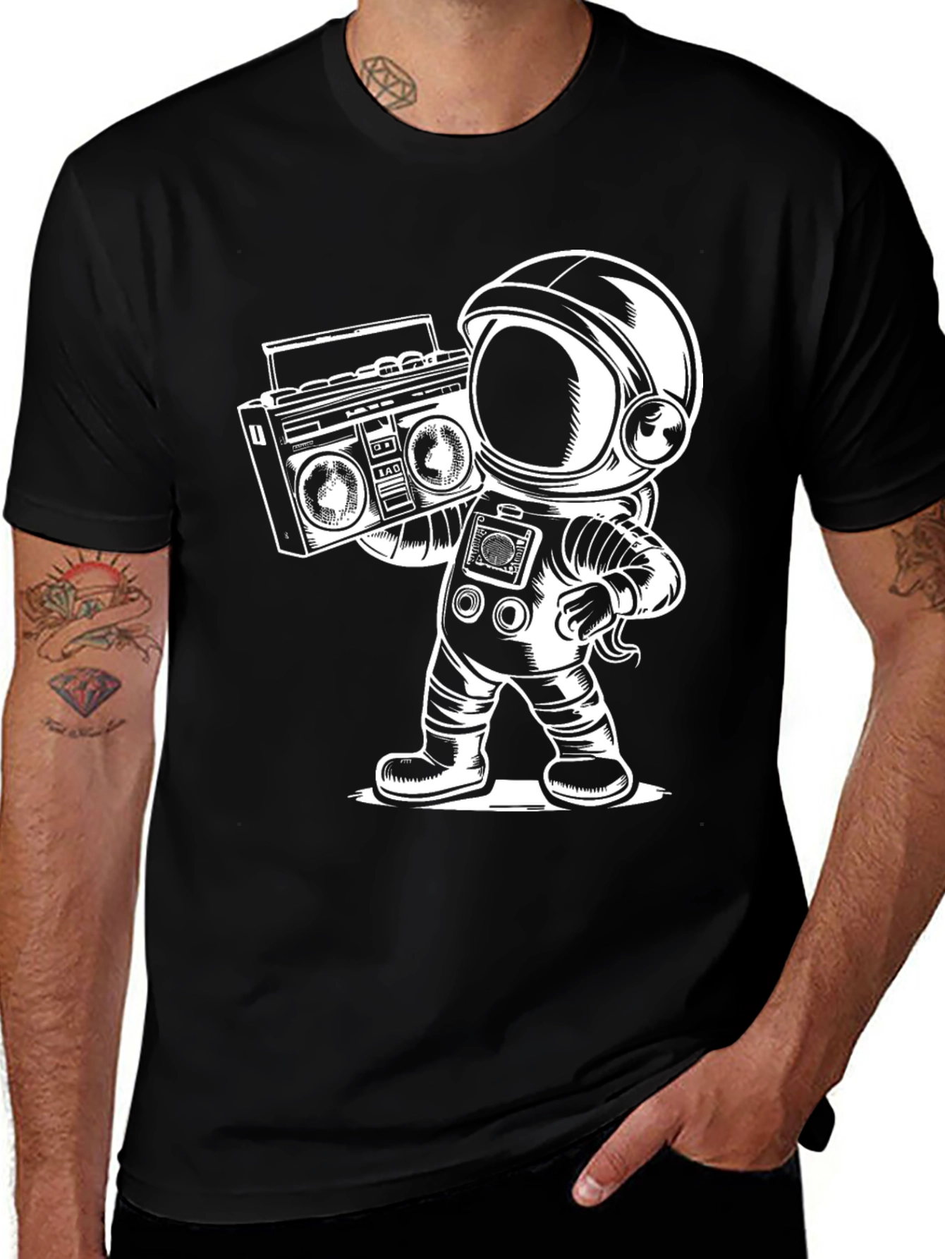 Black Retro Astronaut Boombox T-Shirt main image