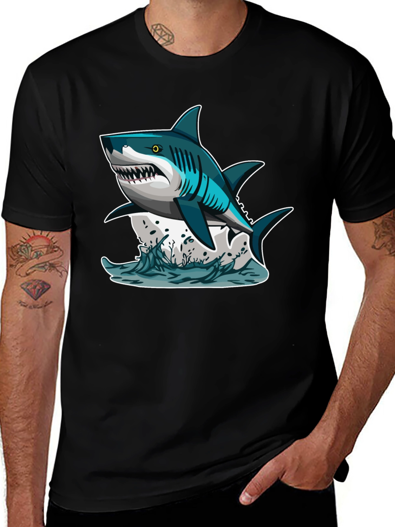 Variant 21 of Cool Shark Graphic Print Black T-Shirt