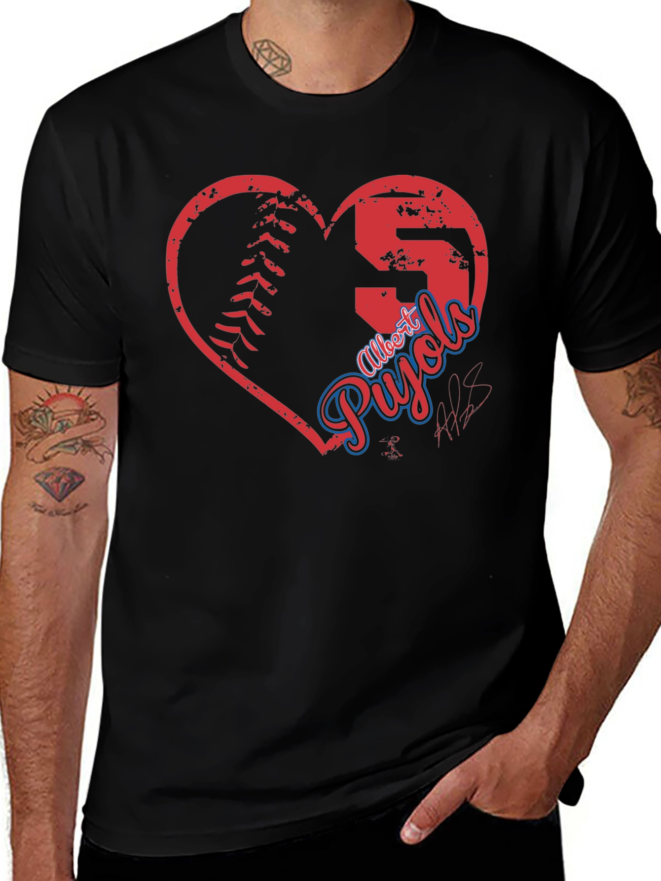 Black Albert Pujols Baseball Heart T-Shirt main image