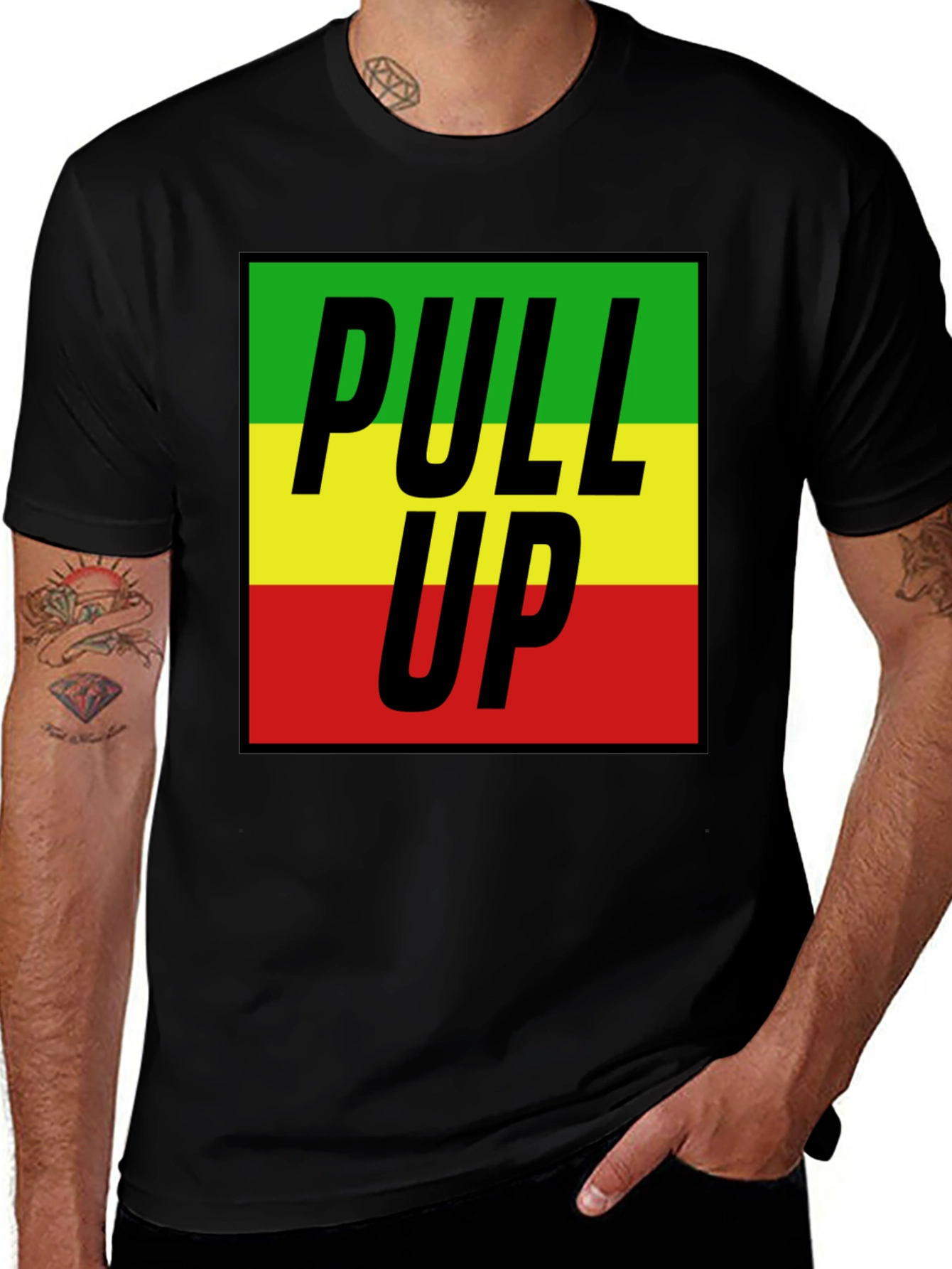 Rasta Pull Up T-Shirt - Black Tee