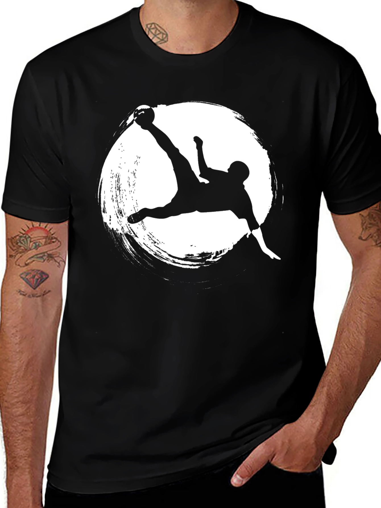 Variant 29 of Soccer Kick Graphic Tee - Black Cotton T-Shirt