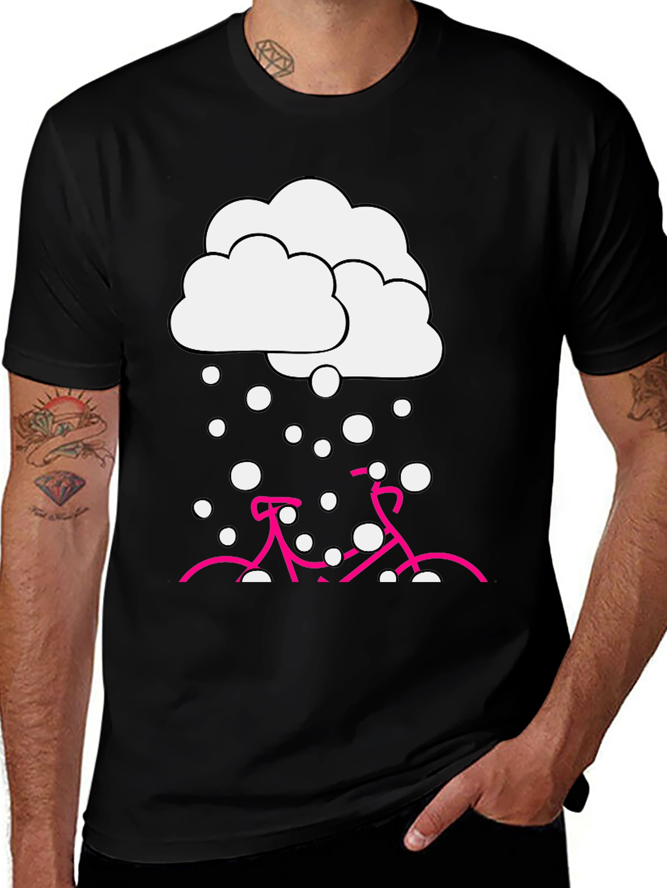 Snowy Bike Graphic Tee - Black Cotton Blend