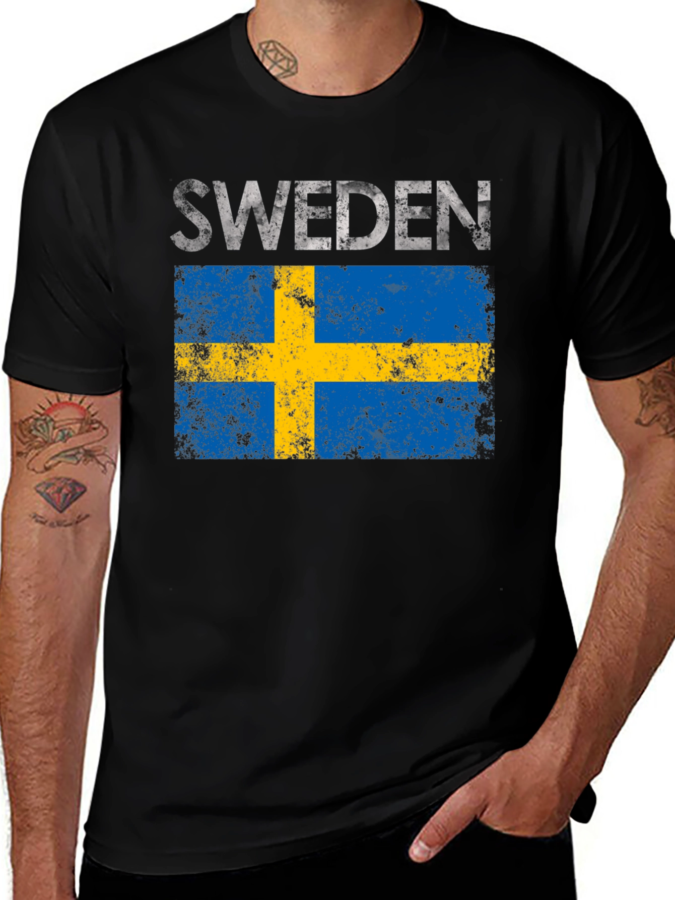 Sweden Flag Graphic T-Shirt - Distressed Design