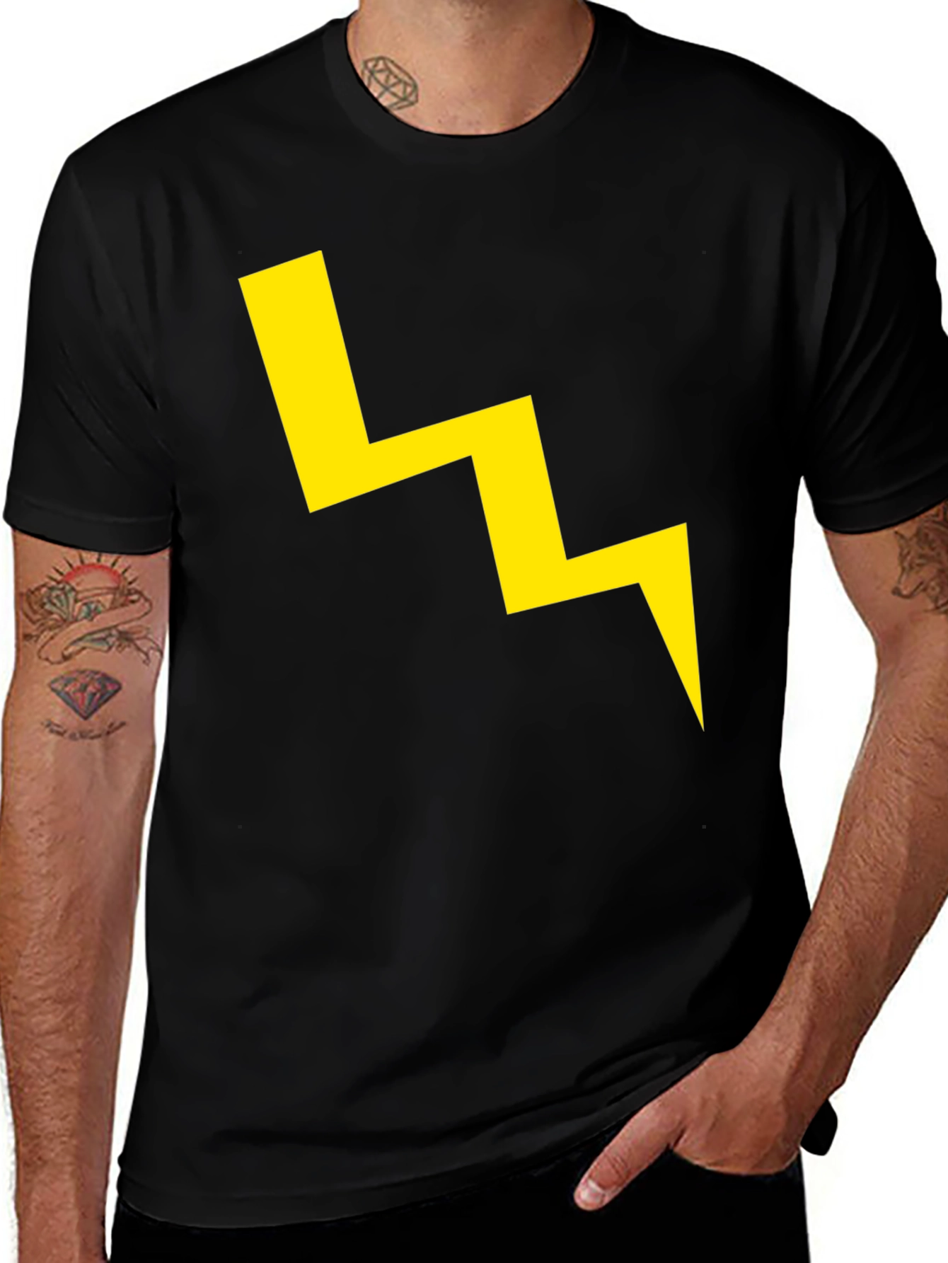 Variant 7 of Black T-Shirt with Yellow Lightning Bolt Graphic