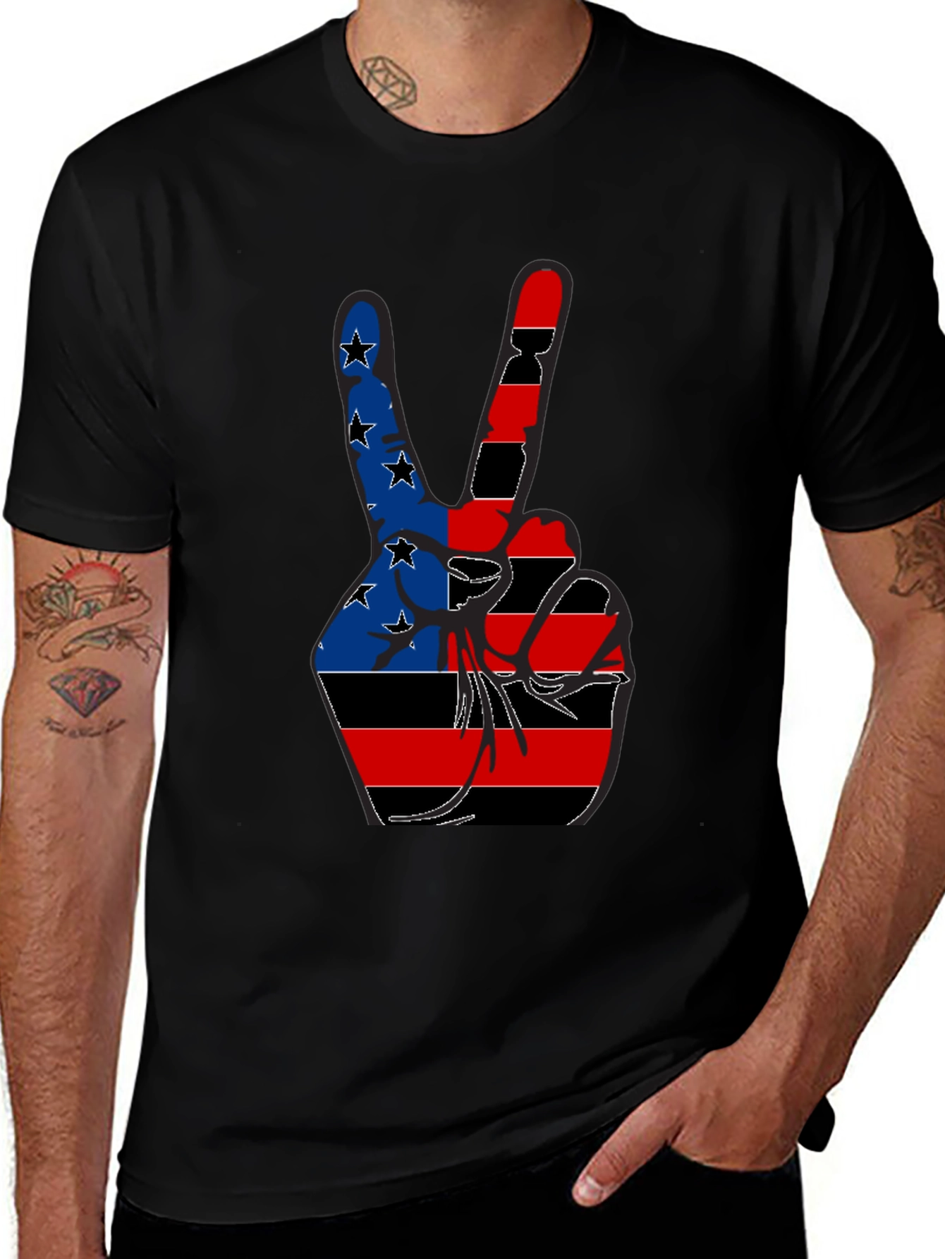 Variant 29 of Patriotic Peace Sign Graphic Tee - Black