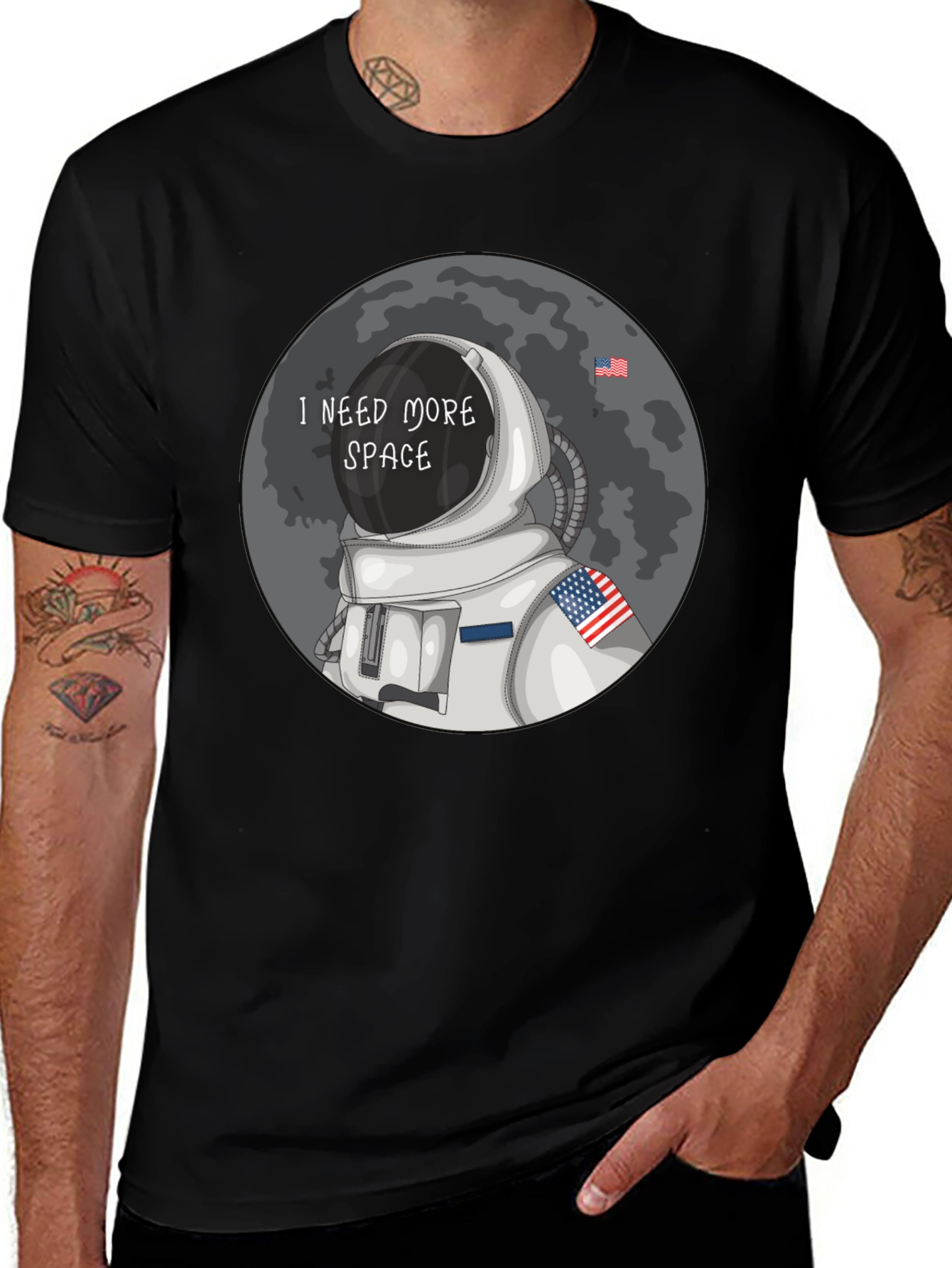 Black I Need More Space T-Shirt - Astronaut Design main image