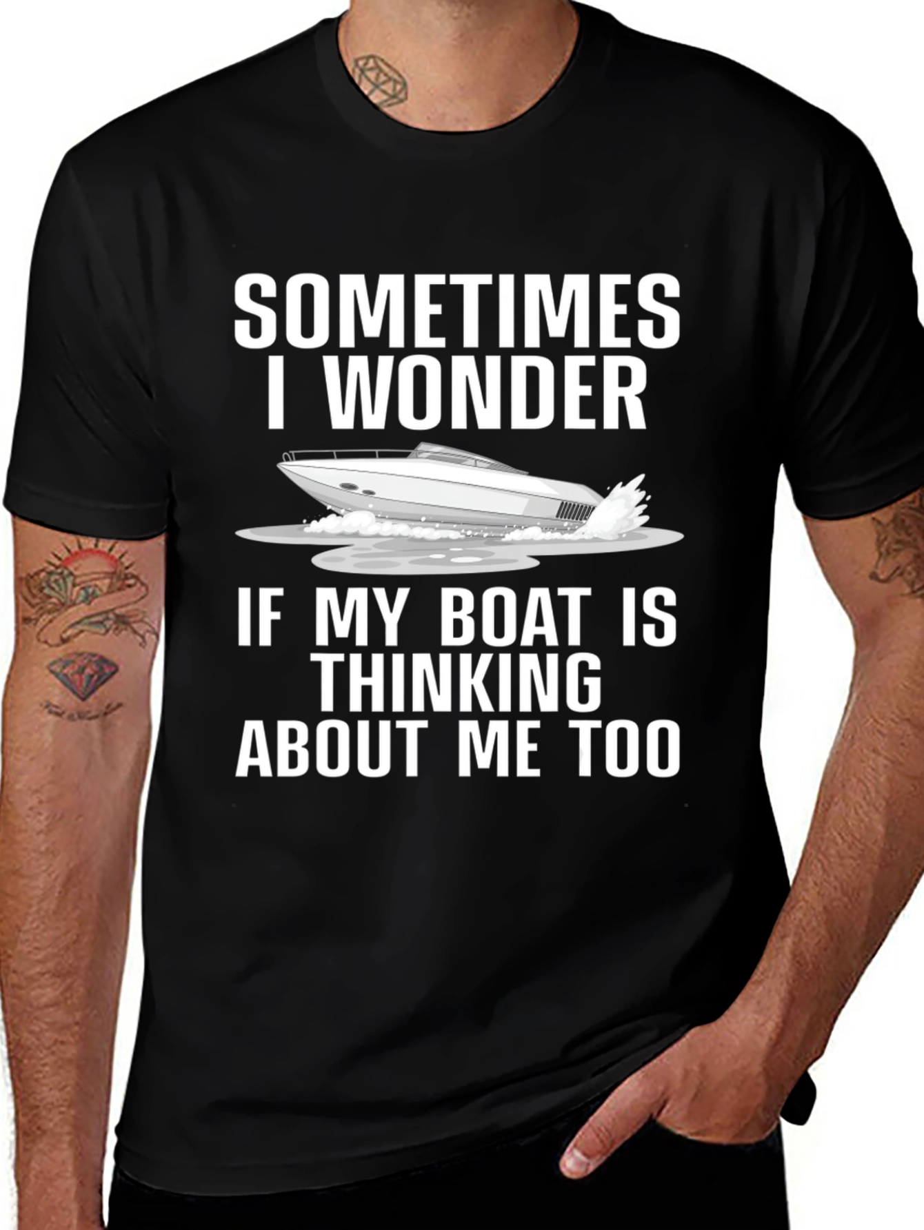 Black Funny Boat Lover T-Shirt - Sometimes I Wonder main image