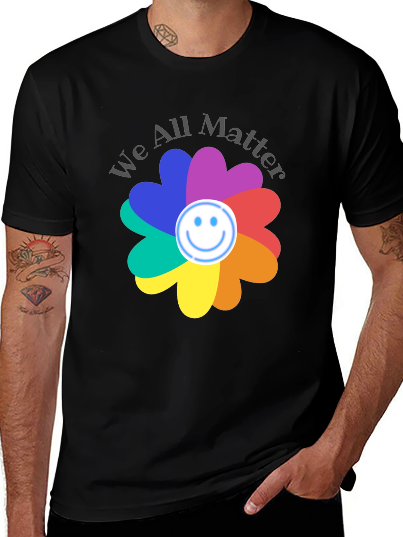 Variant 15 of We All Matter T-Shirt with Rainbow Flower Design