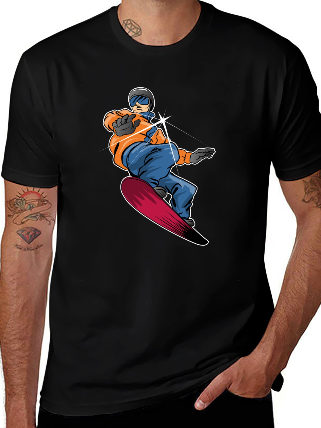 Variant 5 of Cool Snowboarder Graphic Tee - Black Cotton