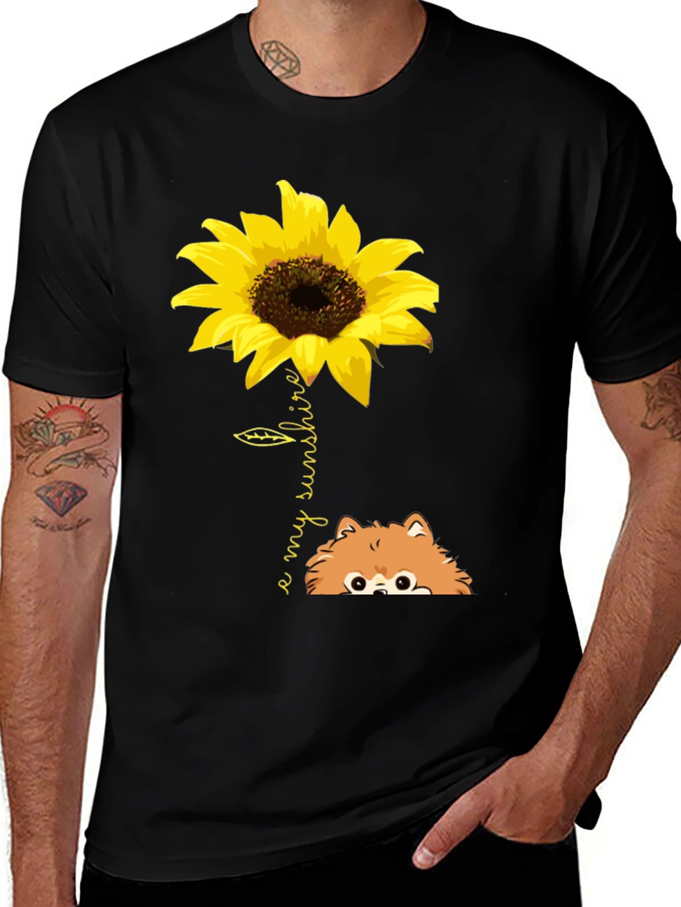 Variant 21 of Sunflower Pomeranian 'My Sunshine' Black T-Shirt