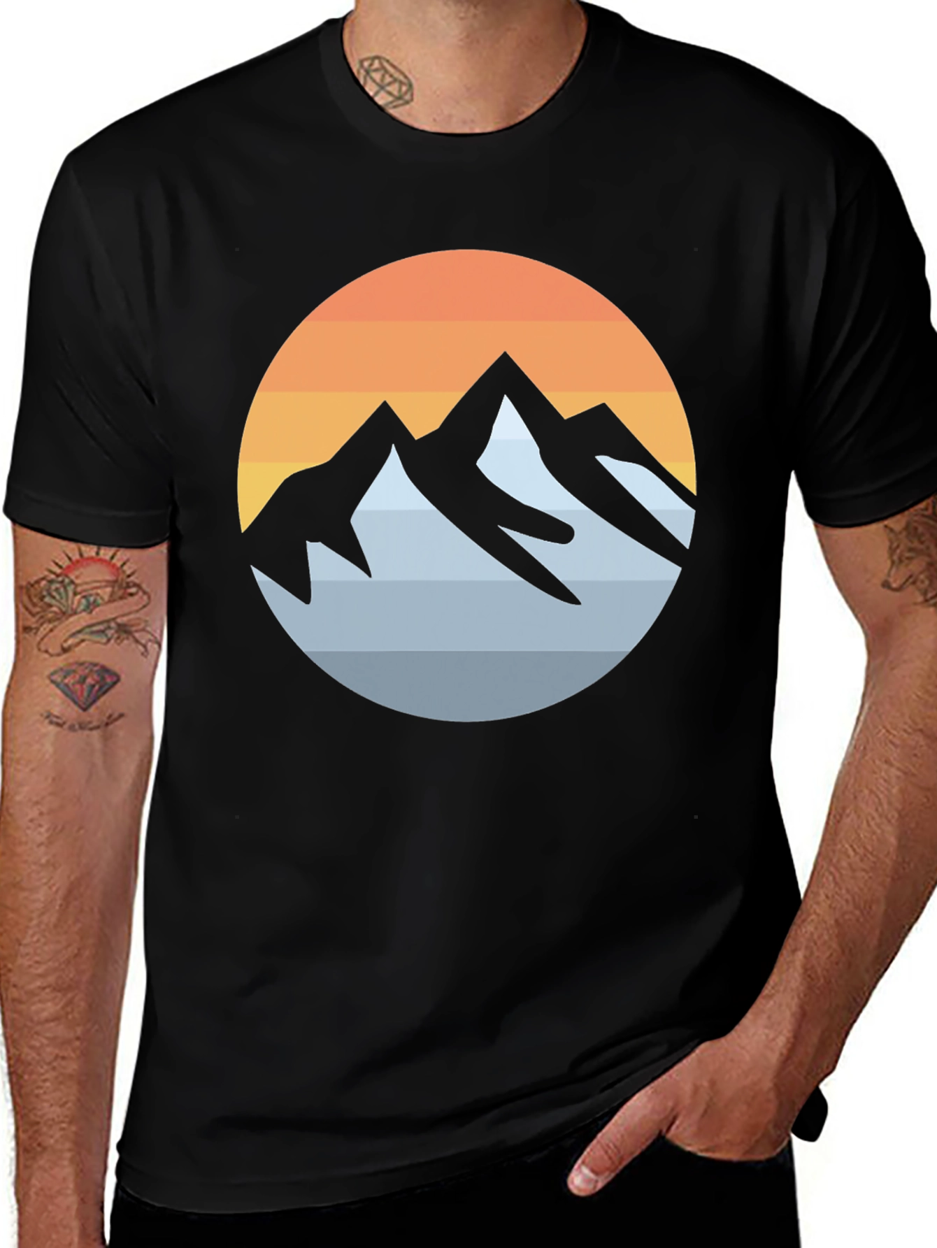 Variant 24 of Mountain Graphic Tee - Black Cotton Blend Casual Shirt