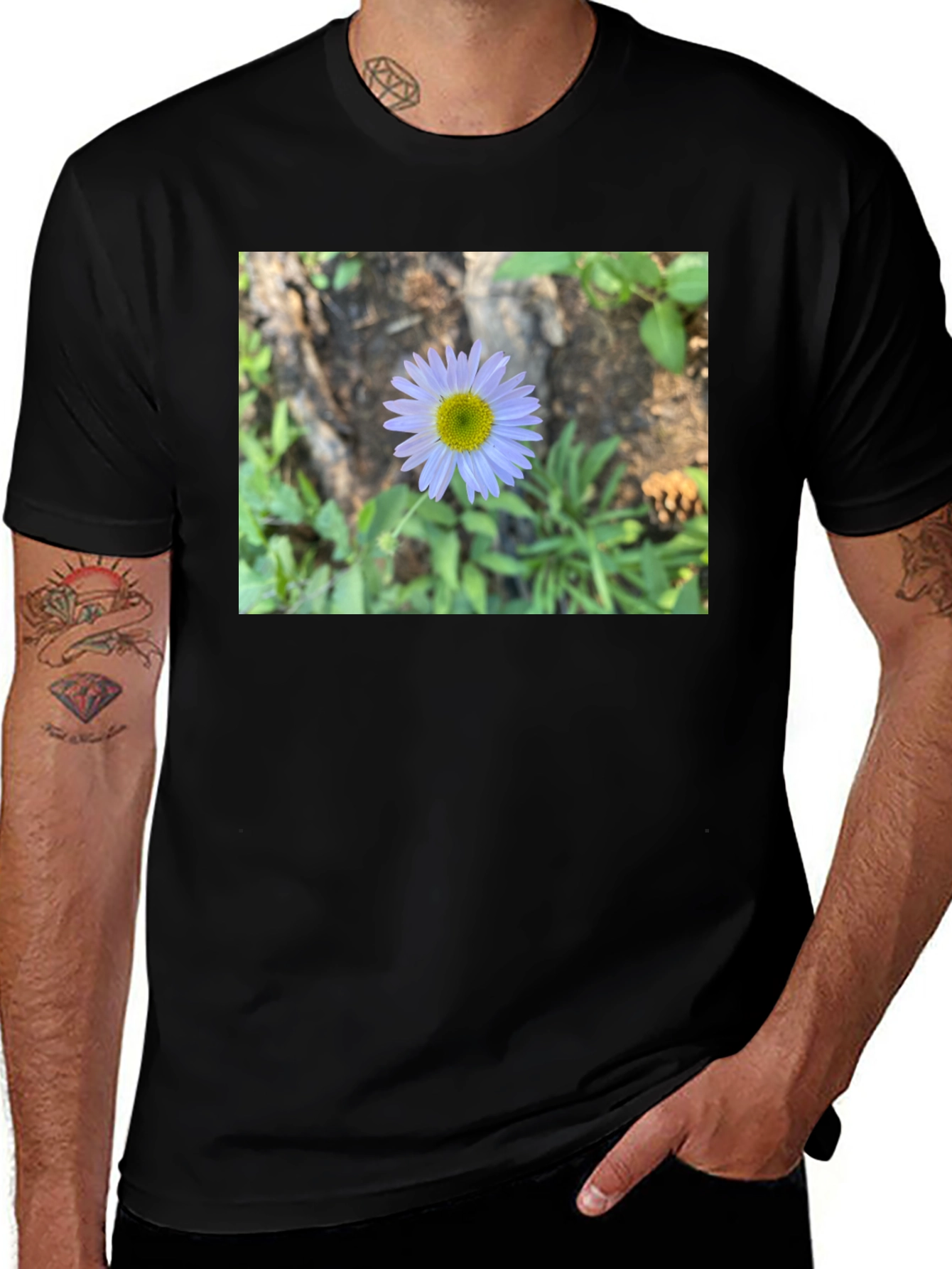 Variant 21 of Floral Print Black T-Shirt - Nature Inspired Casual Wear