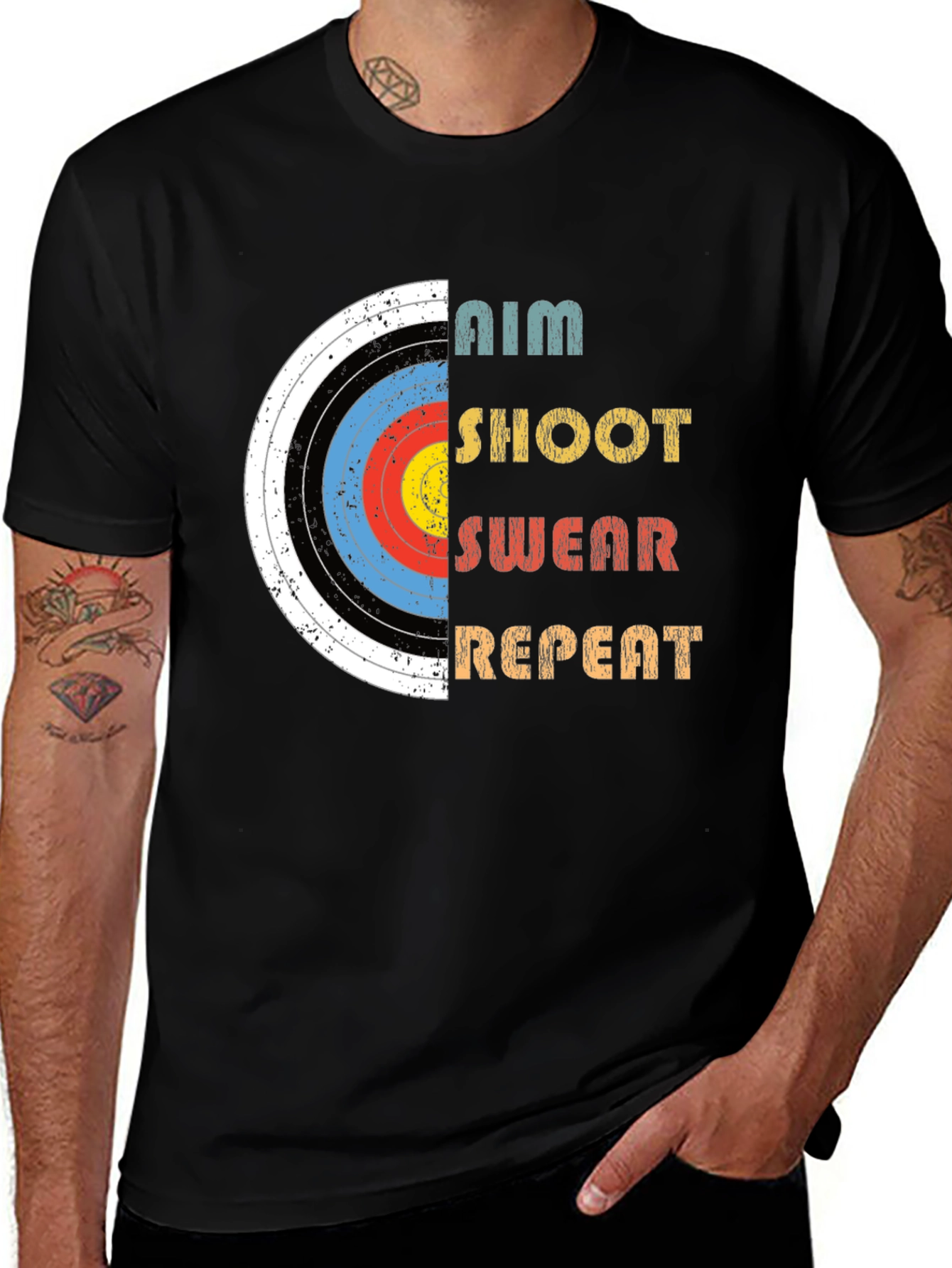 Variant 29 of Archery Aim Shoot Swear Repeat Graphic Tee