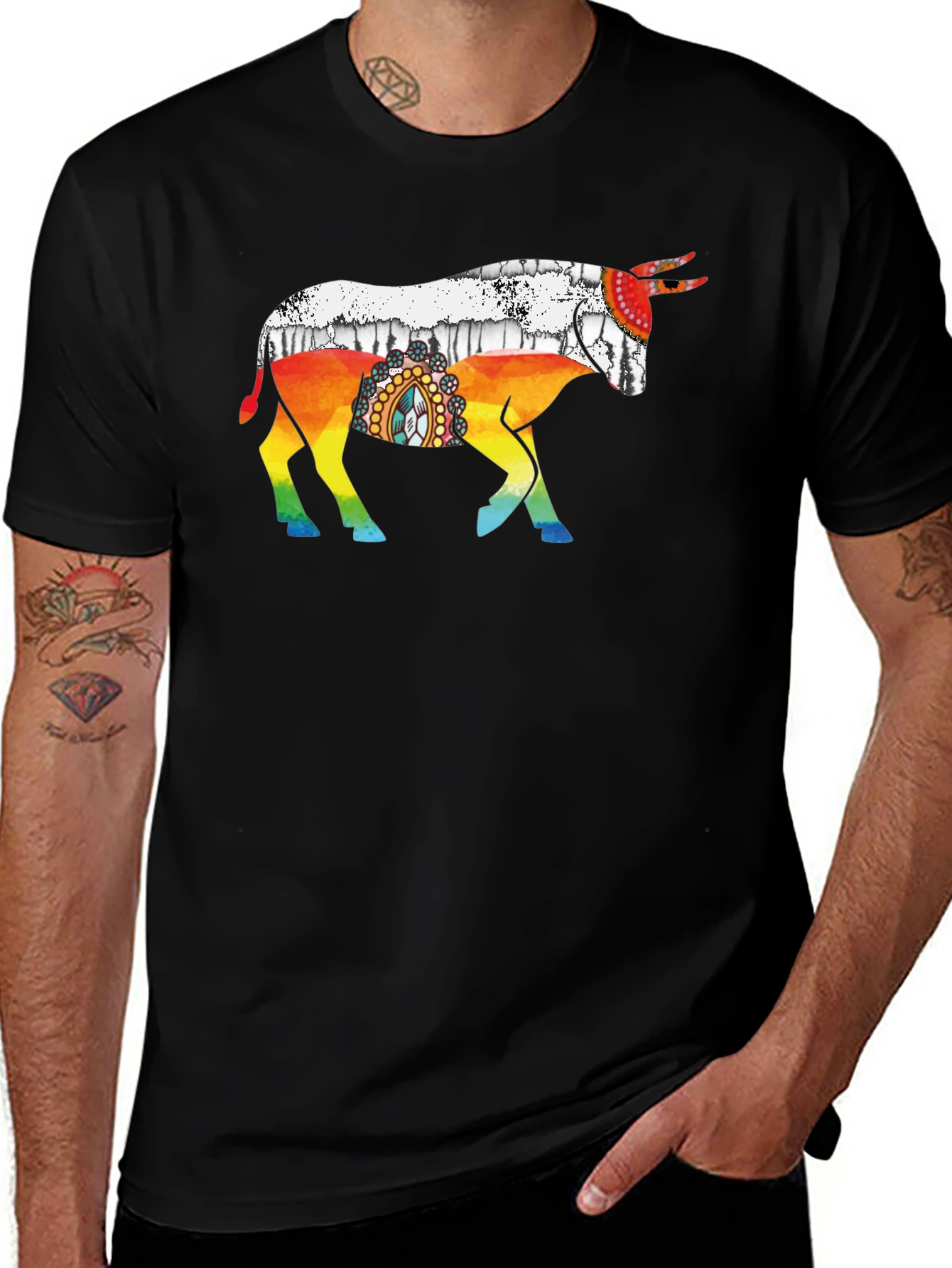 Variant 18 of Rainbow Bull Graphic Tee - Stylish Men's Shirt