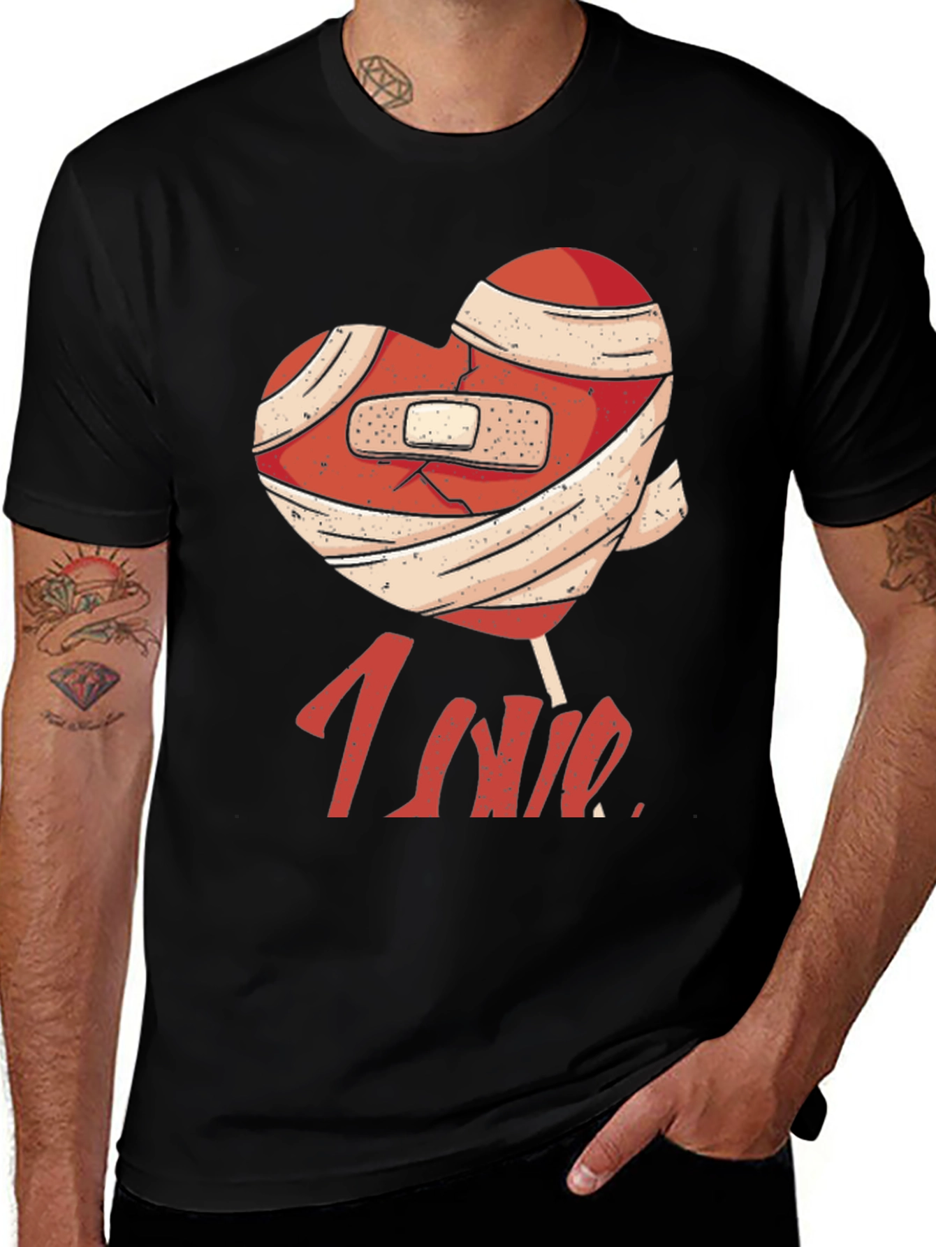 Variant 22 of Heart Lollipop Bandage Graphic T-Shirt - Love Hurts Tee