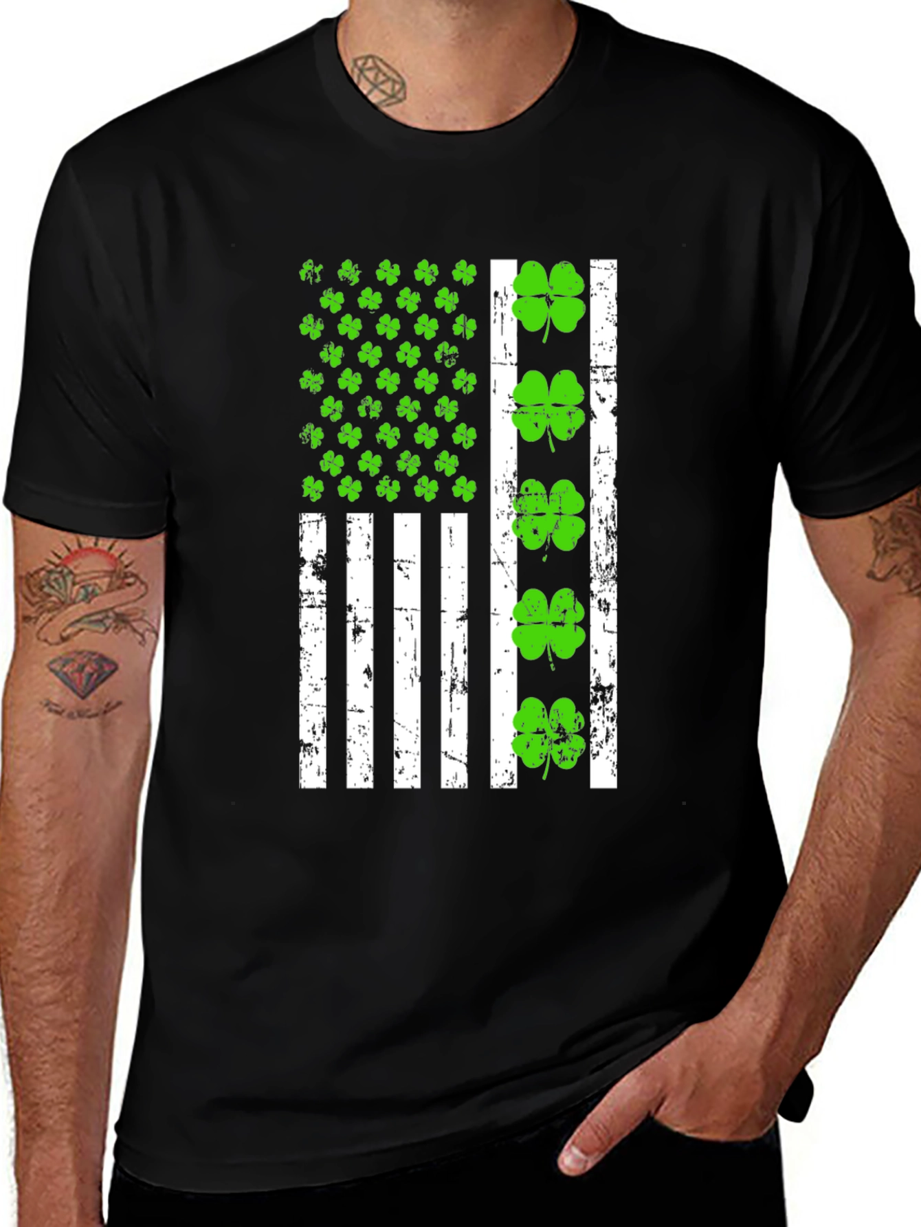 St. Patrick's Day Shamrock American Flag T-Shirt