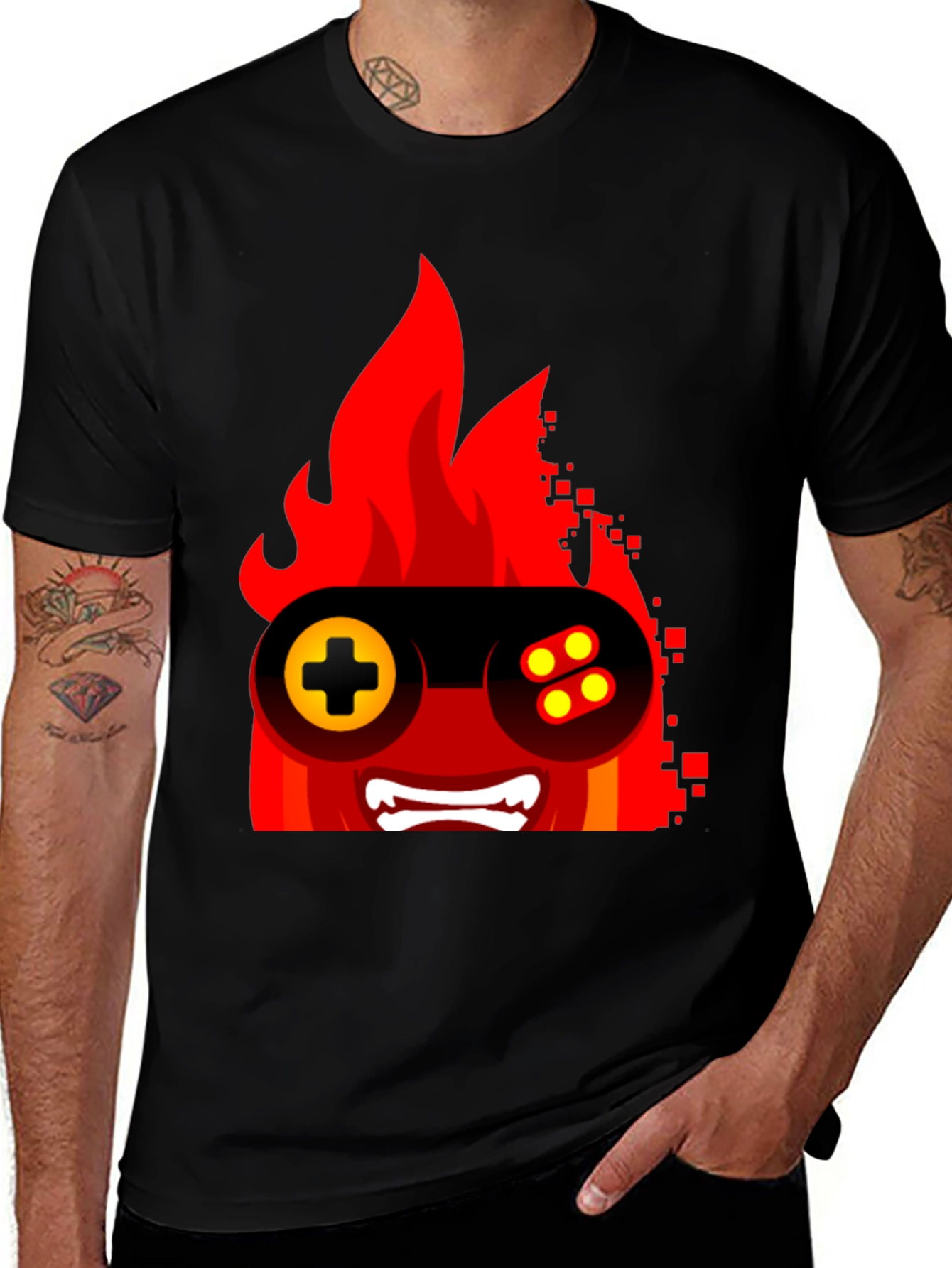 Variant 26 of Fiery Gamer Tee - Black Graphic T-Shirt