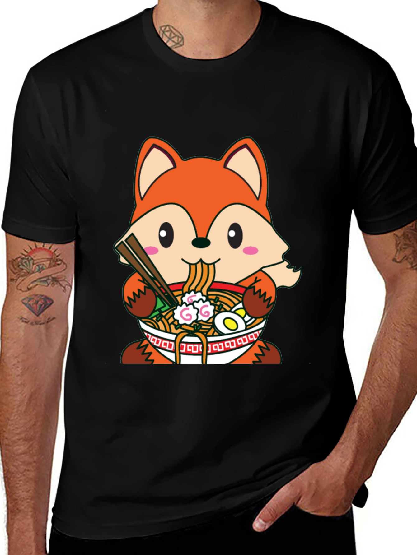 Variant 9 of Fox Ramen T-Shirt: Cute Anime Style Graphic Tee
