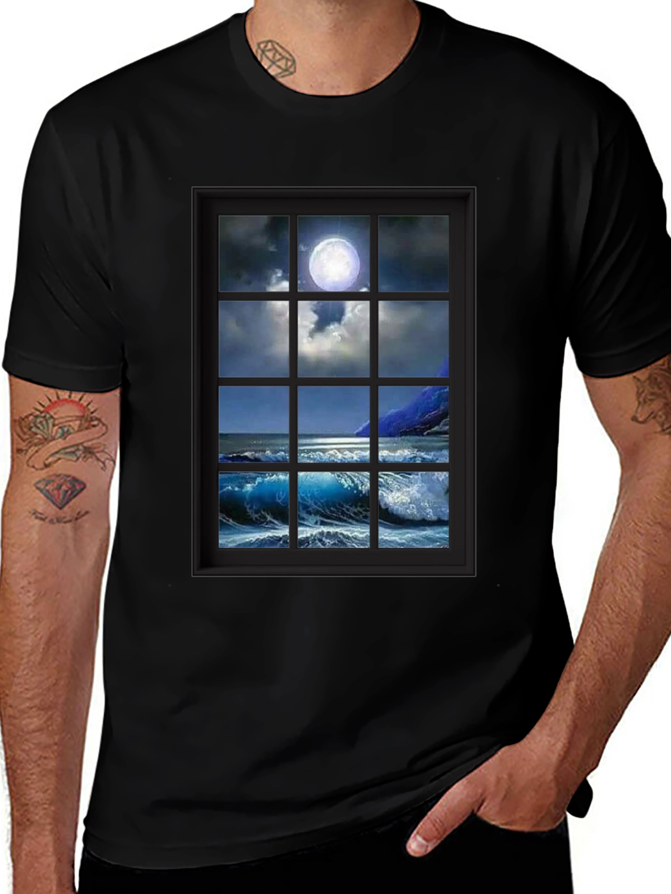 Variant 14 of Moonlit Ocean View T-Shirt - Black