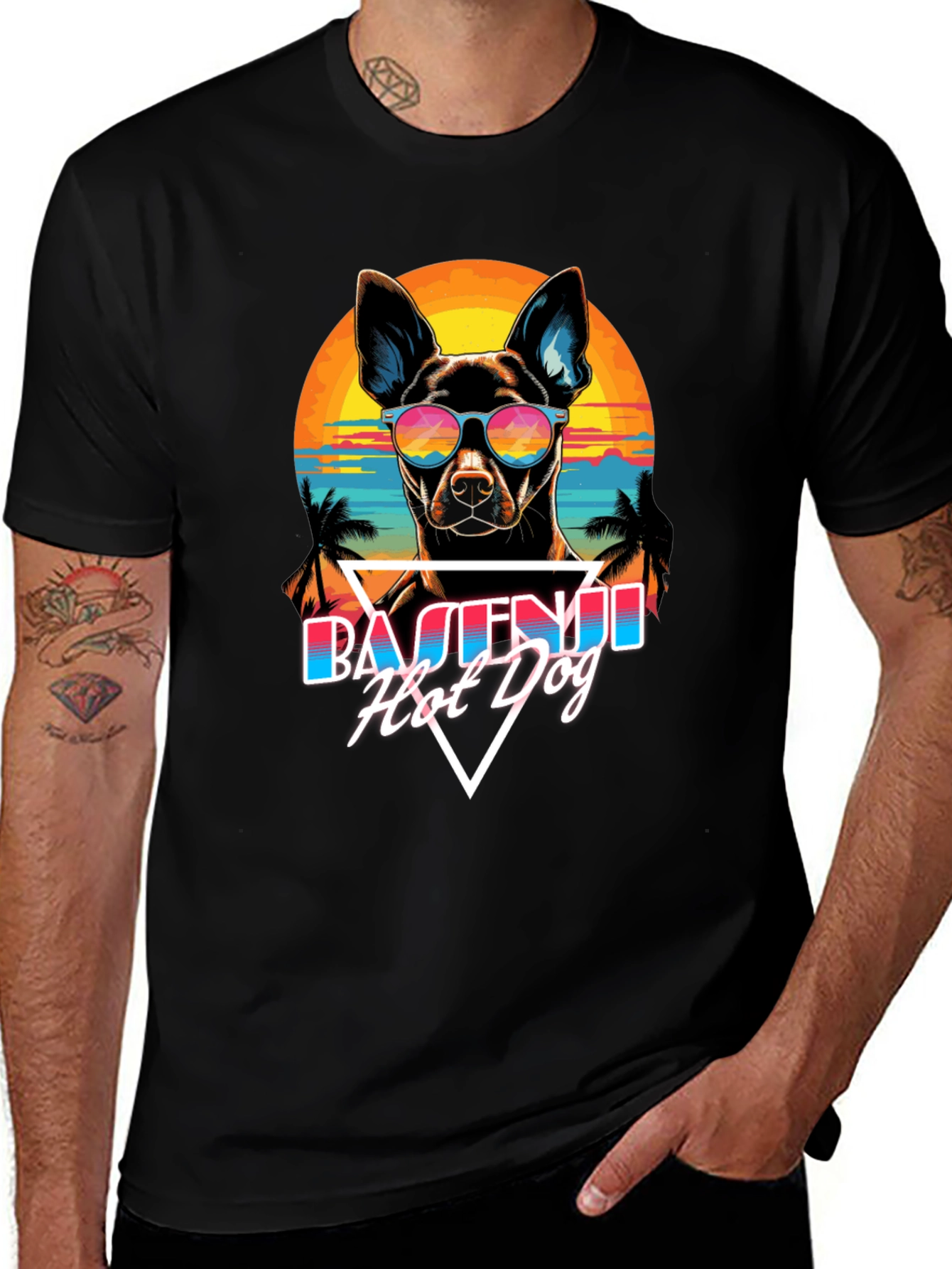 Variant 8 of Basenji Hot Dog T-Shirt, Retro Style