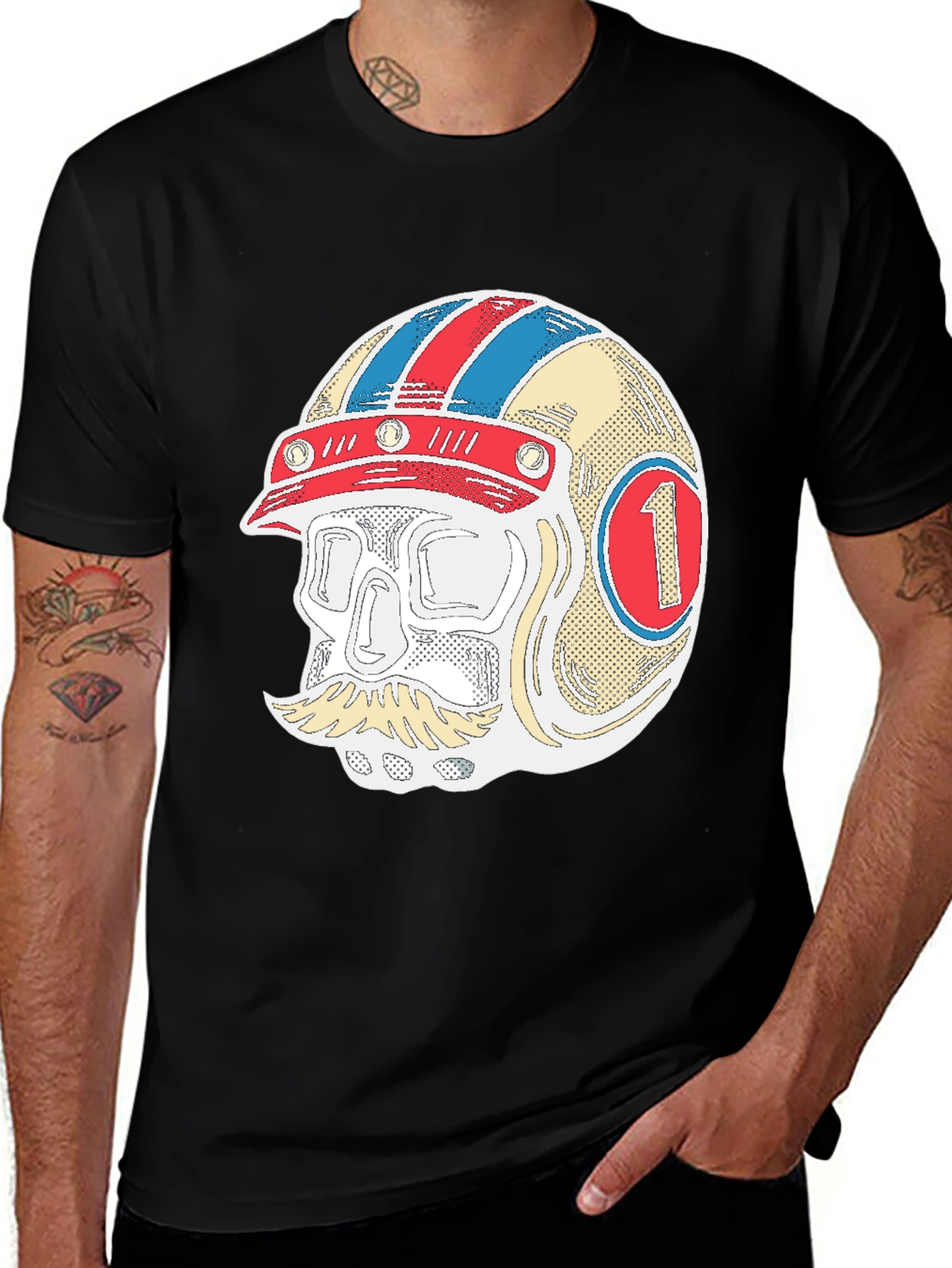 Variant 4 of Skull Biker Helmet Graphic Tee - Retro Cool