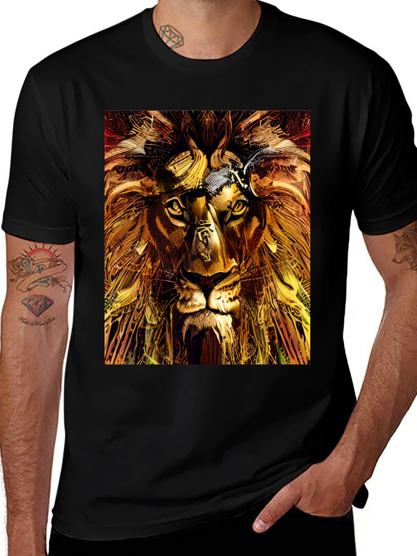 Variant 2 of Lion Graphic Print Black T-Shirt