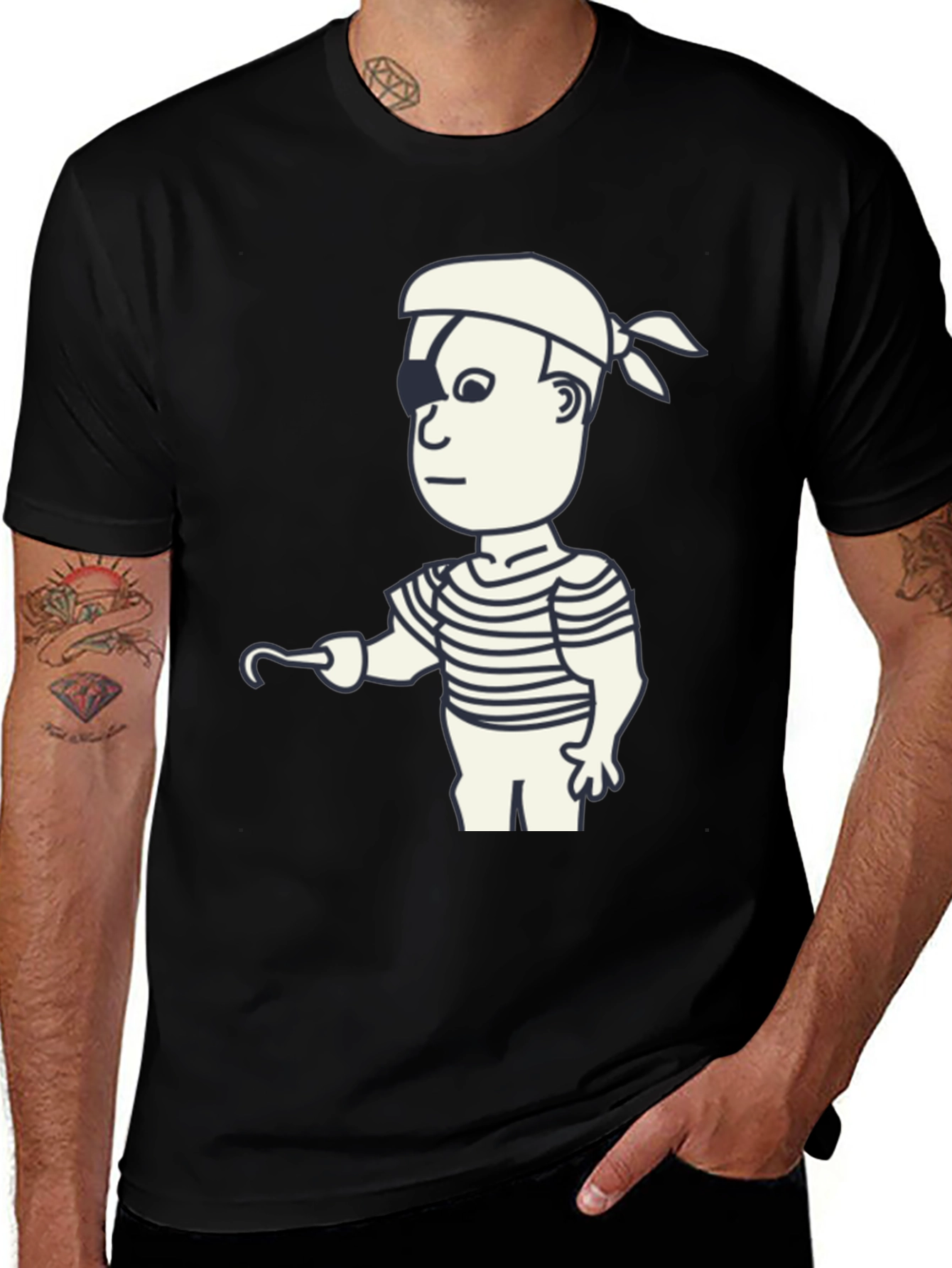 Variant 8 of Pirate Cartoon Graphic Print Black T-Shirt