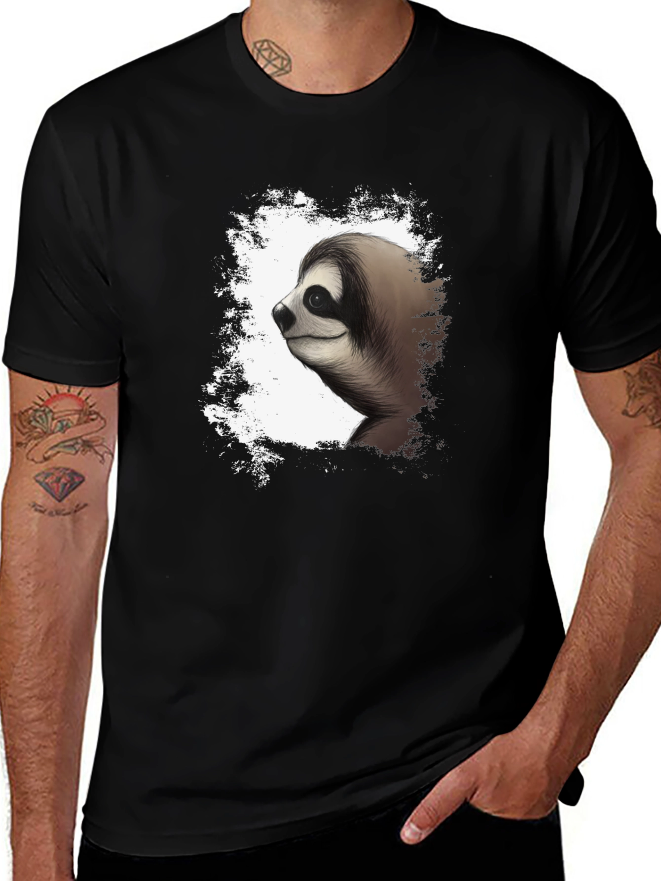 Variant 15 of Sloth Graphic Tee - Men's Black Cotton T-Shirt