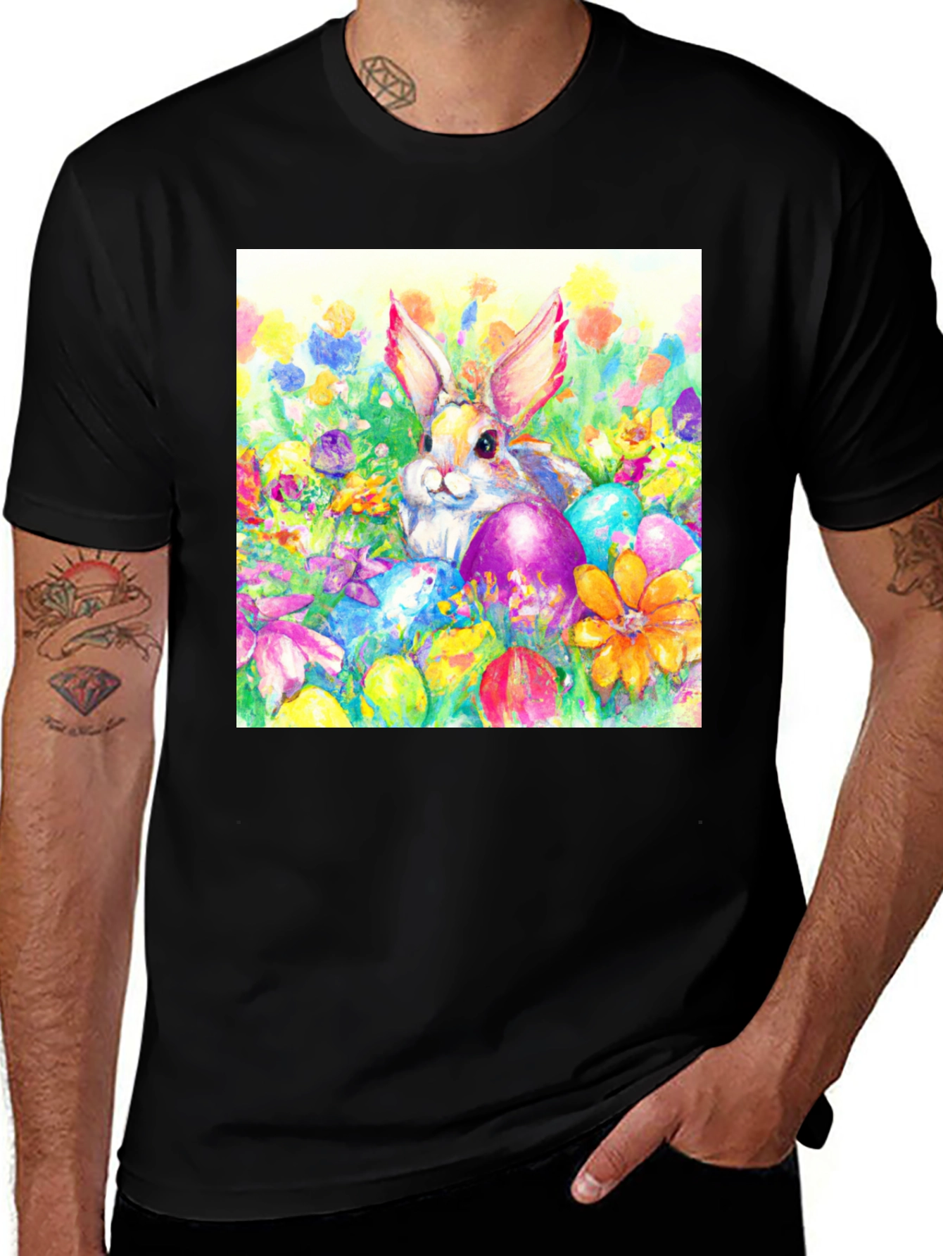 Easter Bunny T-Shirt: Watercolor Floral Eggs