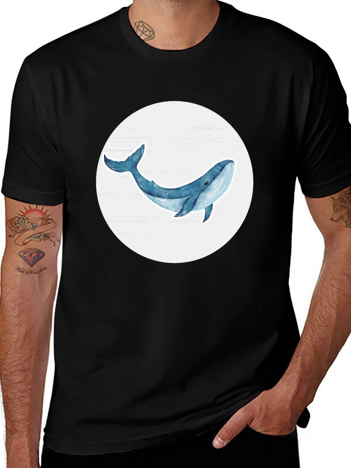 Variant 21 of Whale Graphic Tee - Men's Black Short Sleeve T-Shirt
