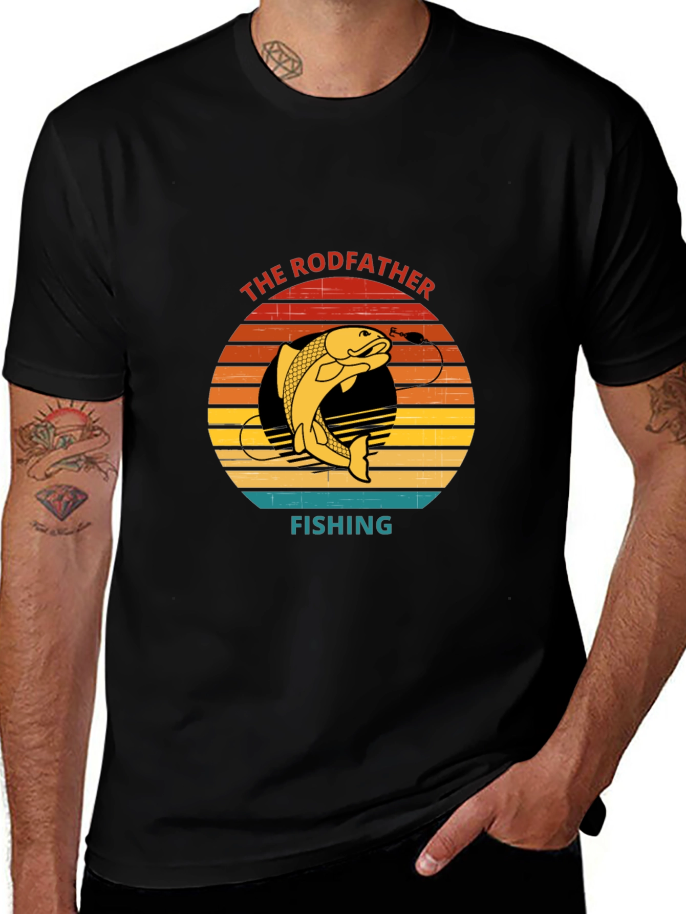 Variant 6 of The Rodfather Fishing Graphic Tee - Black Cotton Blend