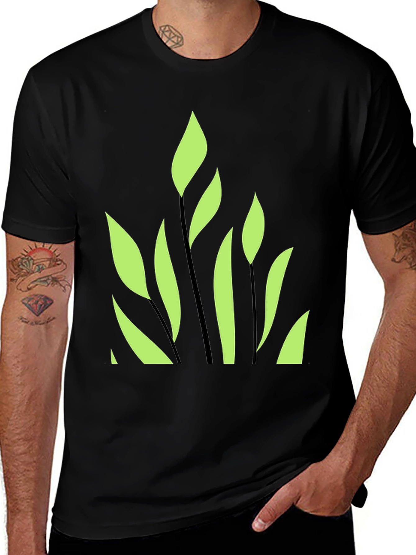 Variant 27 of Leaf Design Black T-Shirt