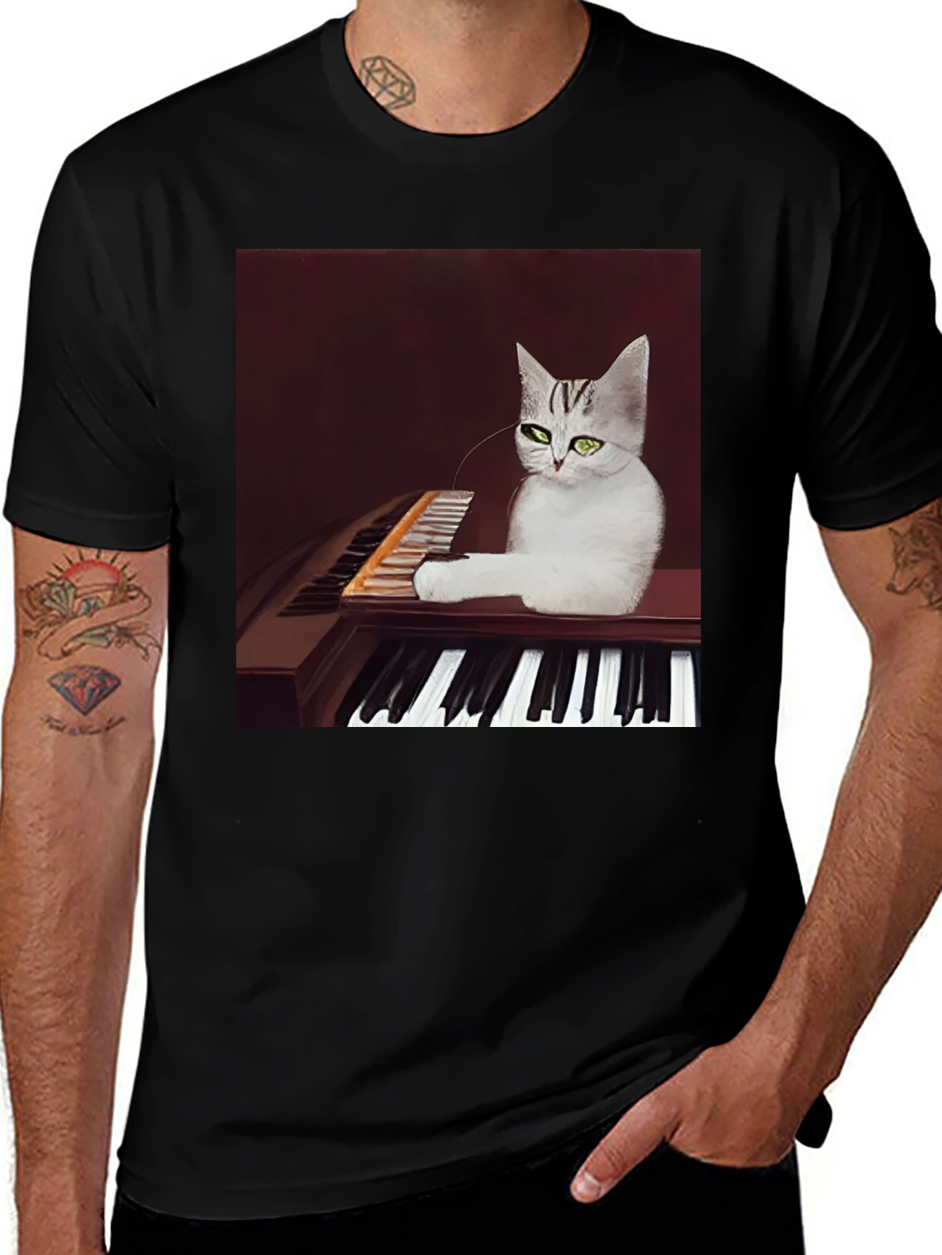 Variant 27 of Cat Playing Piano Graphic T-Shirt