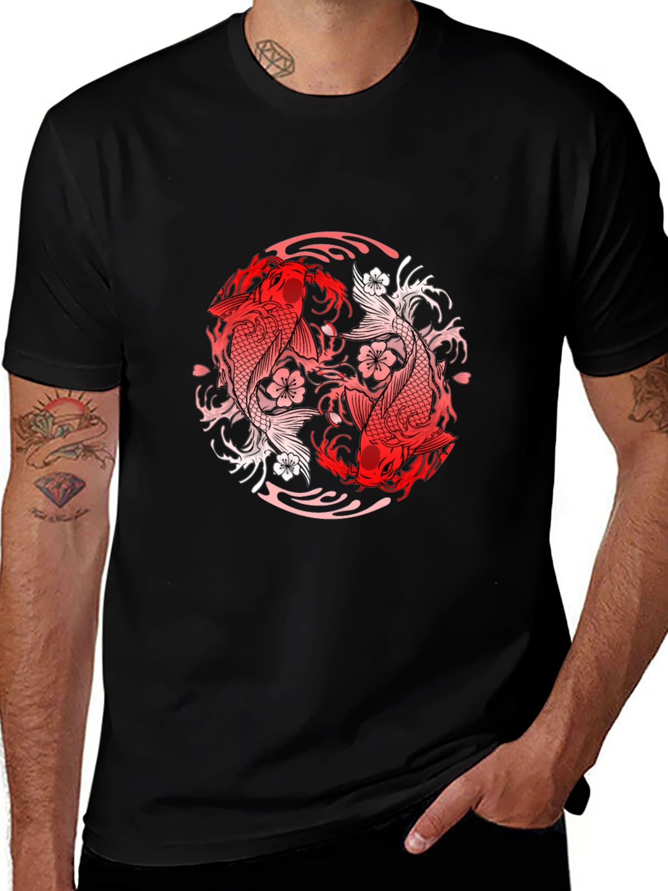 Black Yin Yang Koi Fish Graphic Tee - Black main image