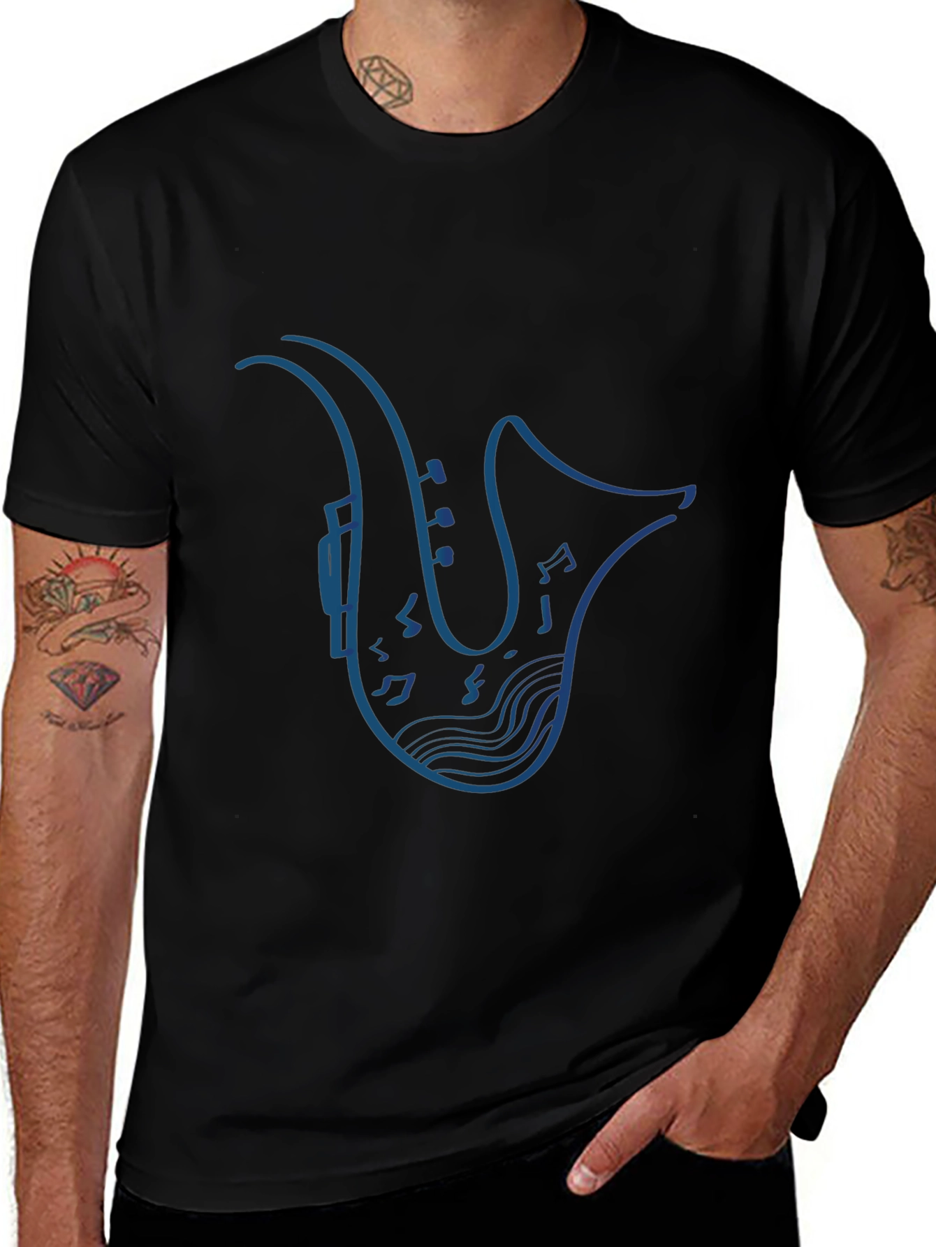Variant 19 of Saxophone Music Notes Graphic Tee - Stylish Black T-Shirt