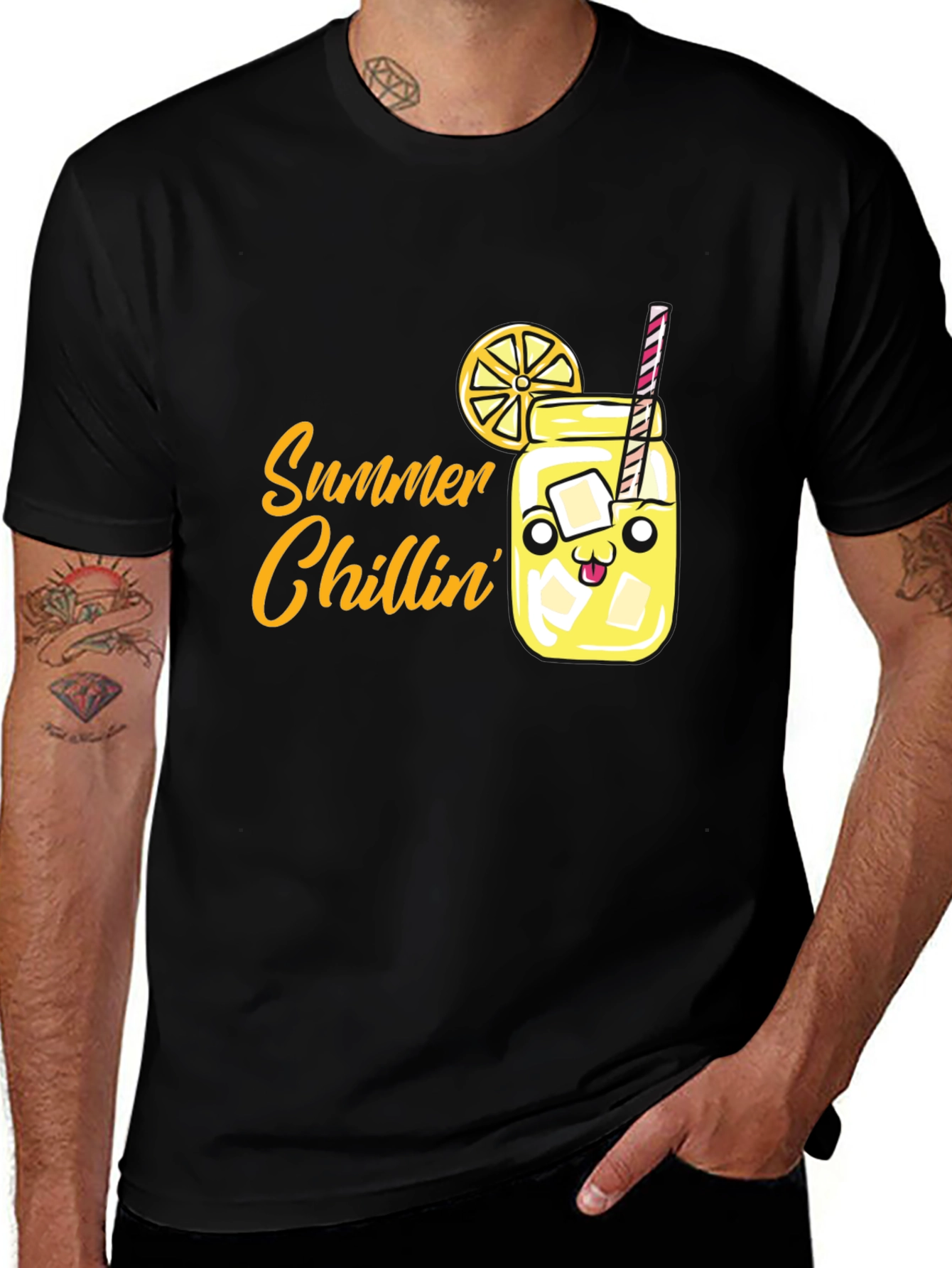 Black Summer Chillin' Graphic Tee - Cute Cartoon Lemonade Shirt main image