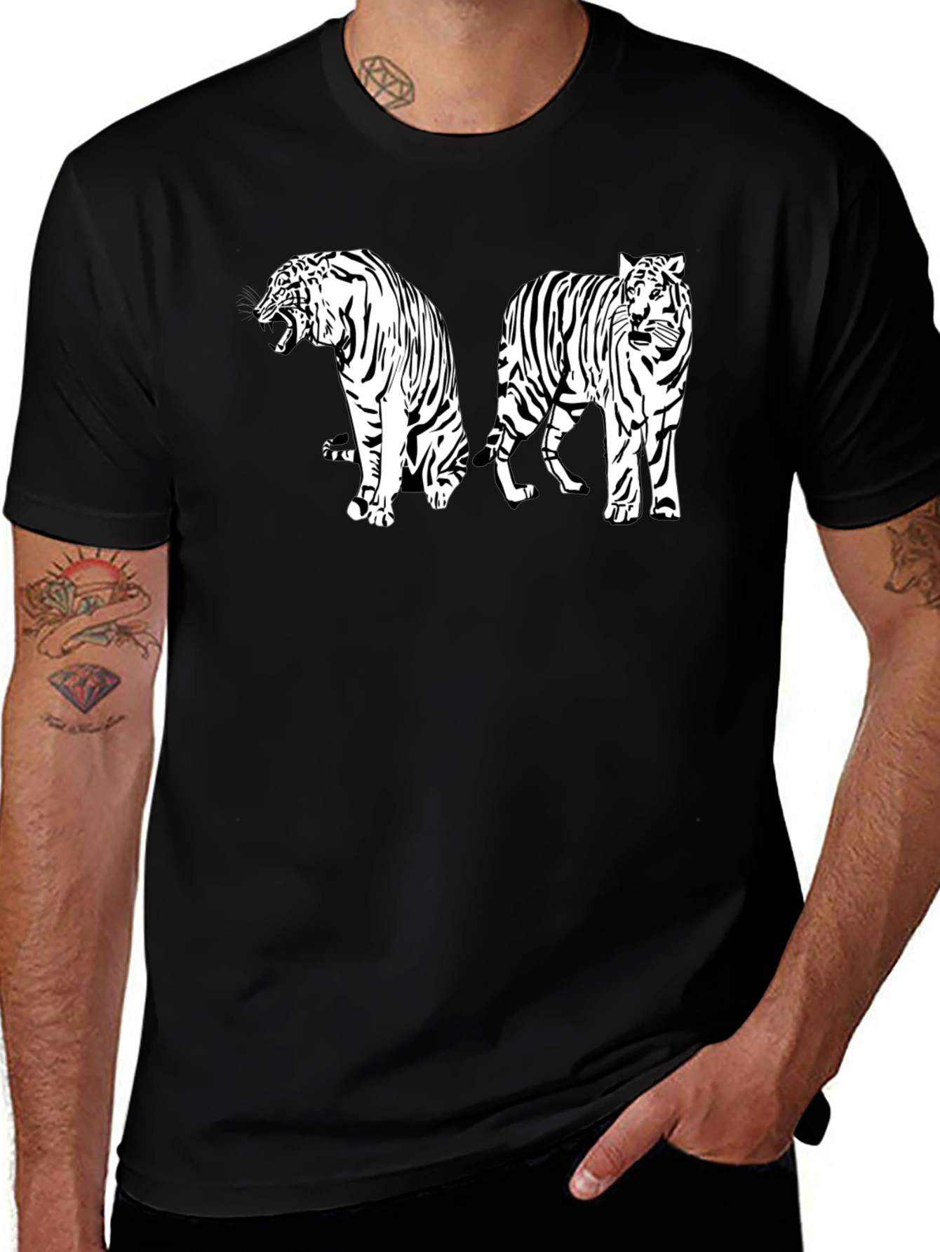 Variant 6 of Striking Tiger Graphic Tee - Black