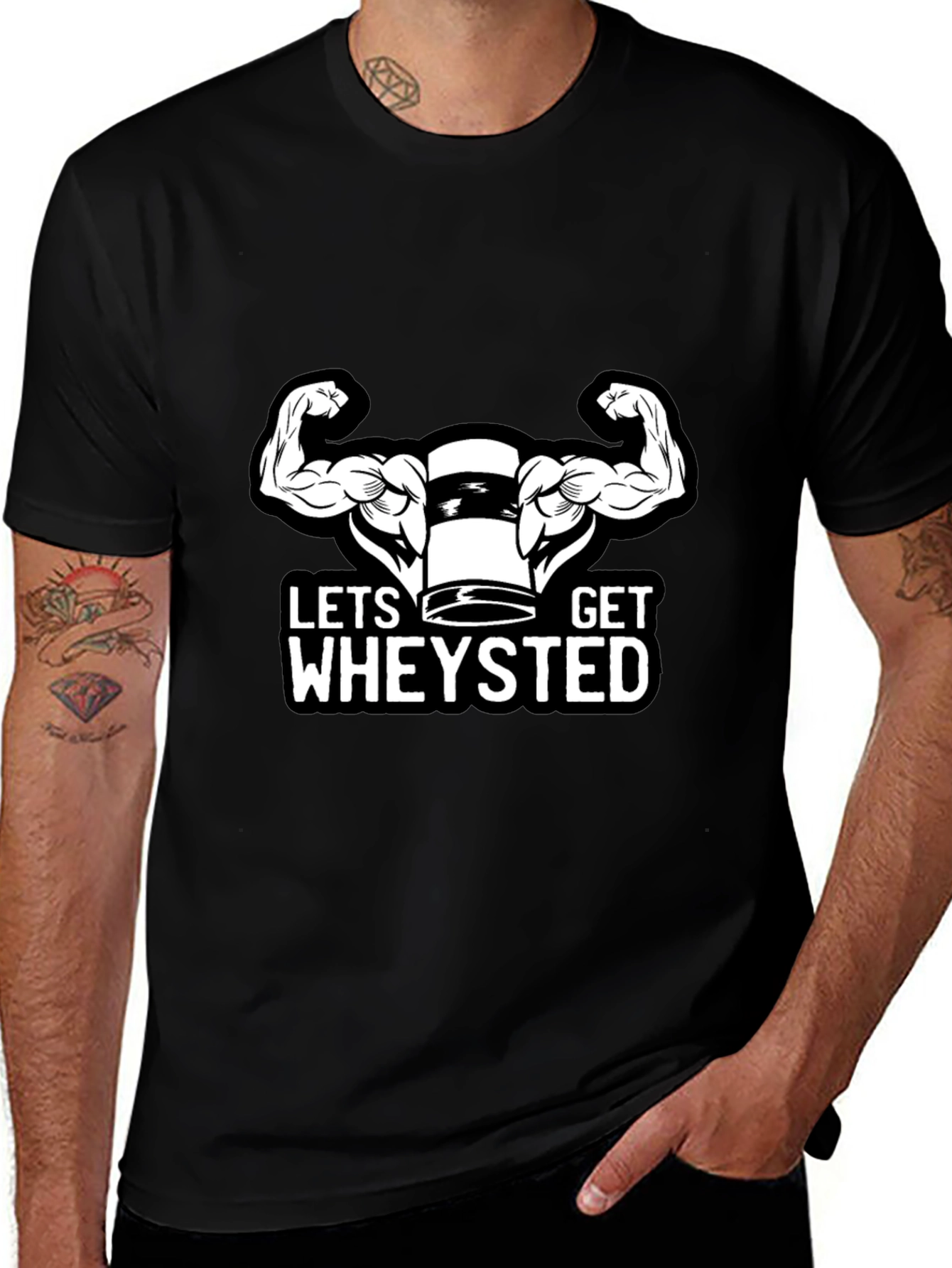 Variant 6 of Let's Get Wheysted Black T-Shirt Gym Workout