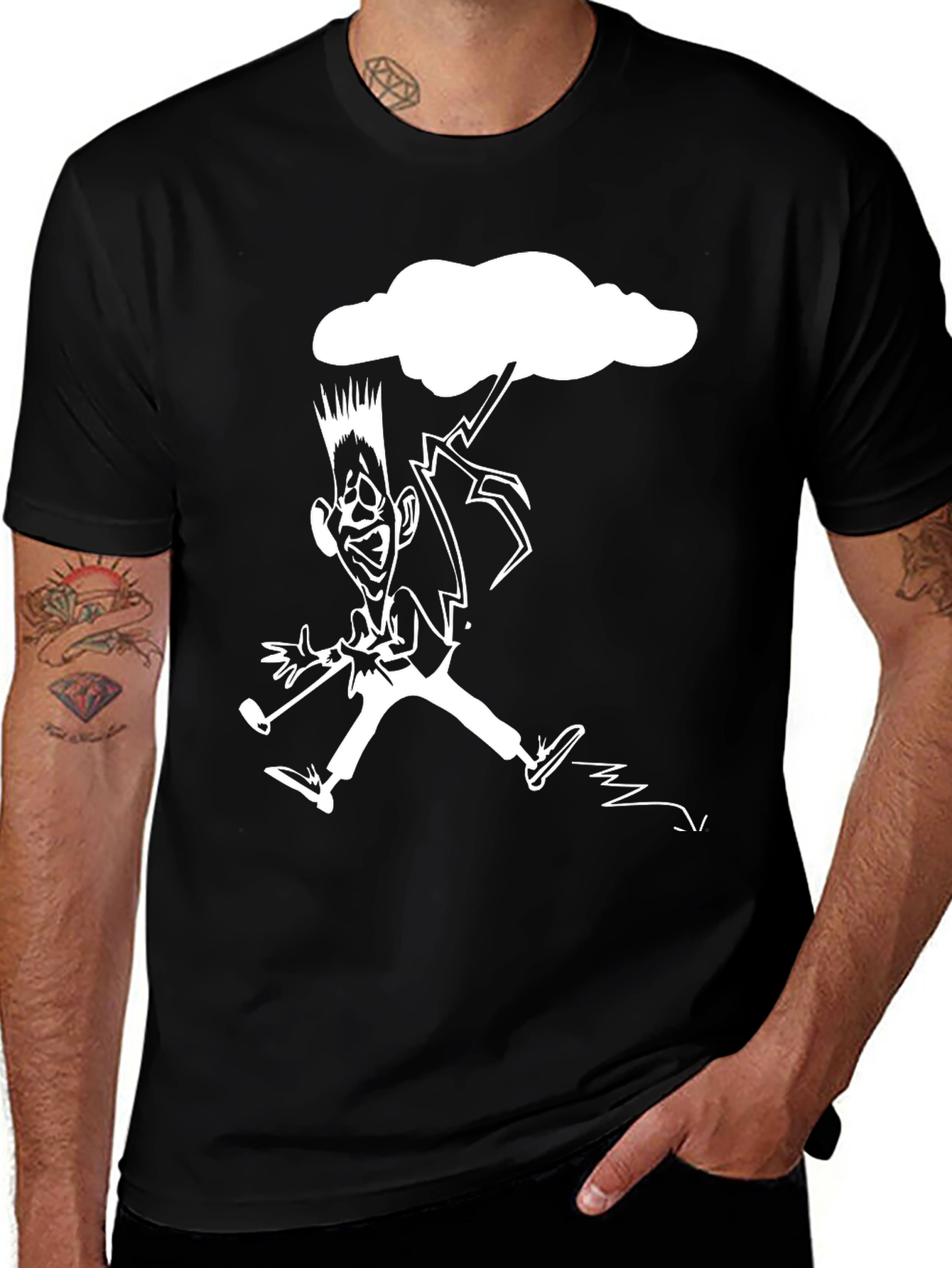 Variant 3 of Black T-Shirt with Funny Lightning Cartoon
