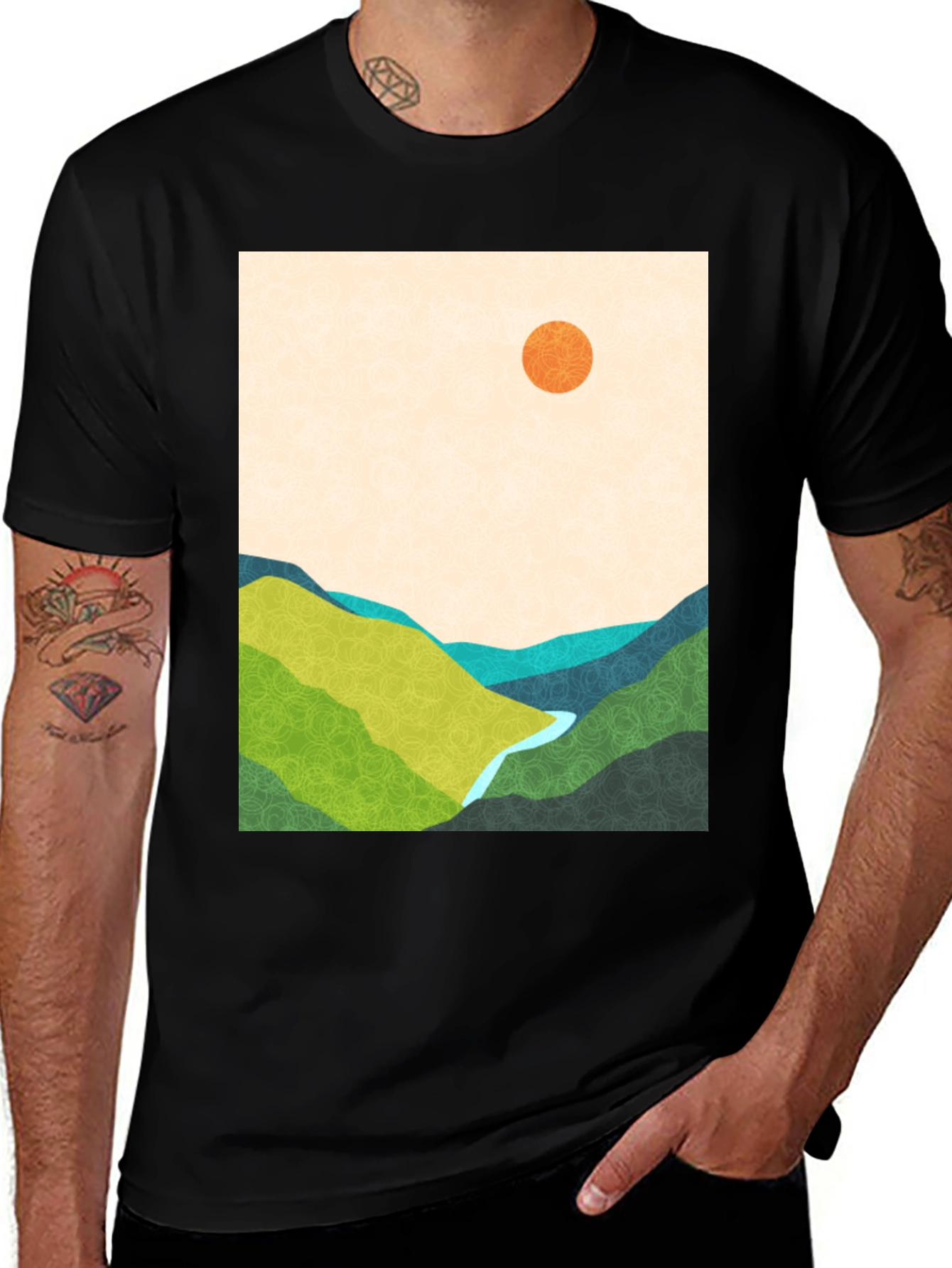 Variant 13 of Abstract Landscape Graphic Tee - Black