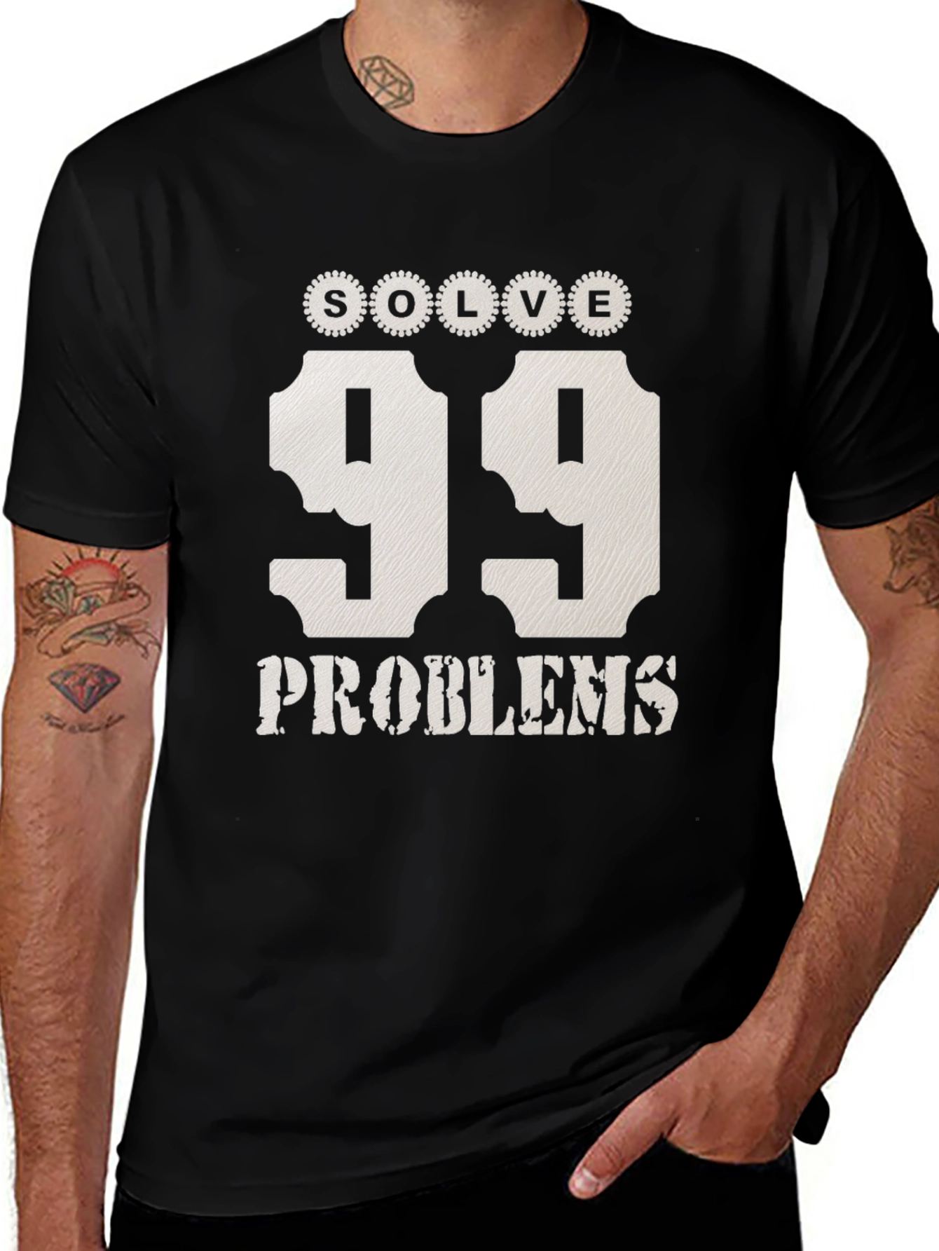 Variant 14 of Solve 99 Problems Graphic T-Shirt - Black Cotton Tee
